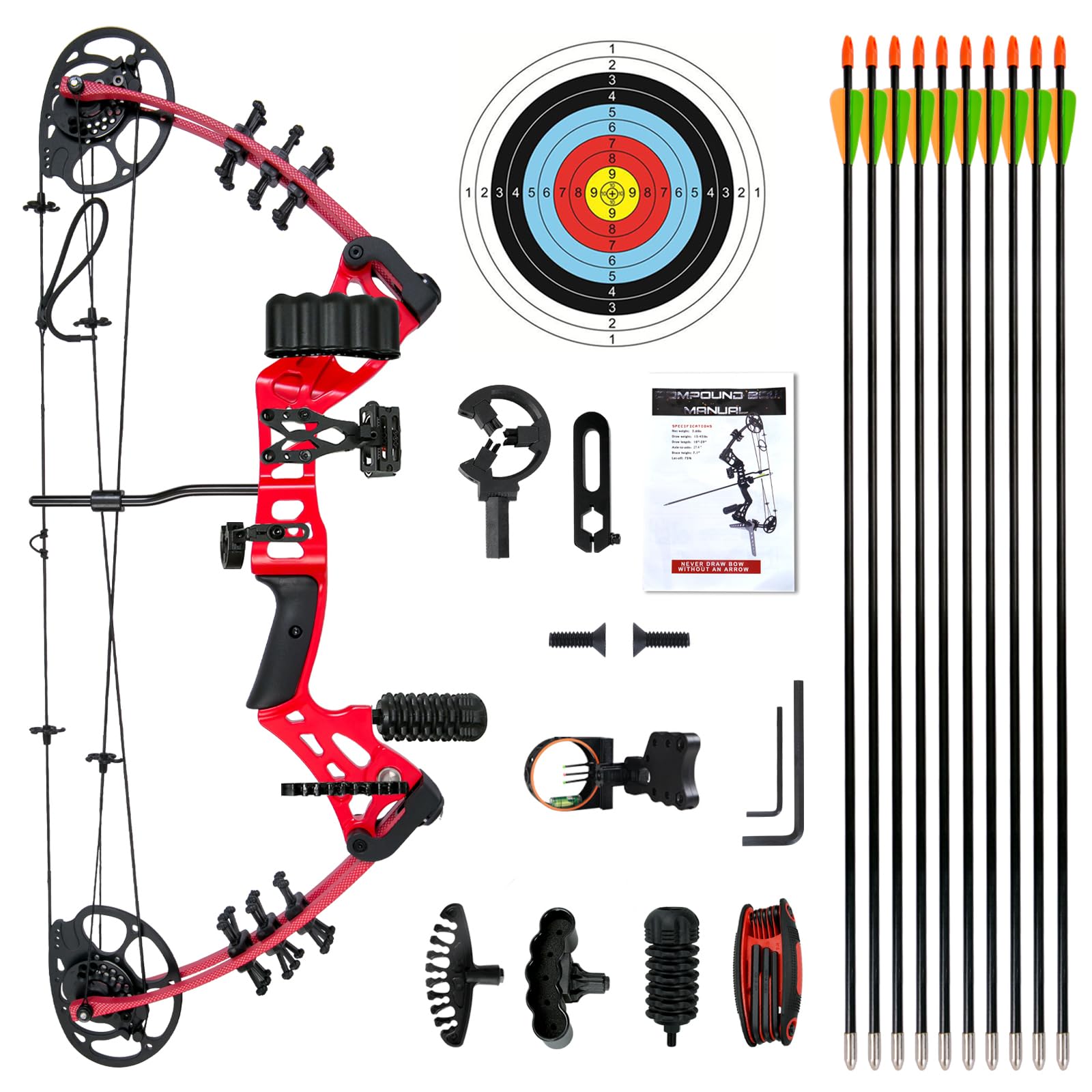 youth compound bow set 15-45 lbs for teens and beginner, package with archery hunting equipment, max speed 260fps, adjustable, right hand
