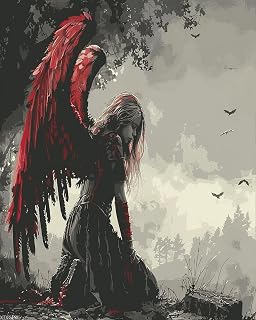 XTXGERL Paint by Numbers Kit Red Wings Fallen Angel for Adults on Canvas with Brushes Acrylic Pigment DIY Oil Painting for Home Wall Decor (40x50cm/16x20 inch)