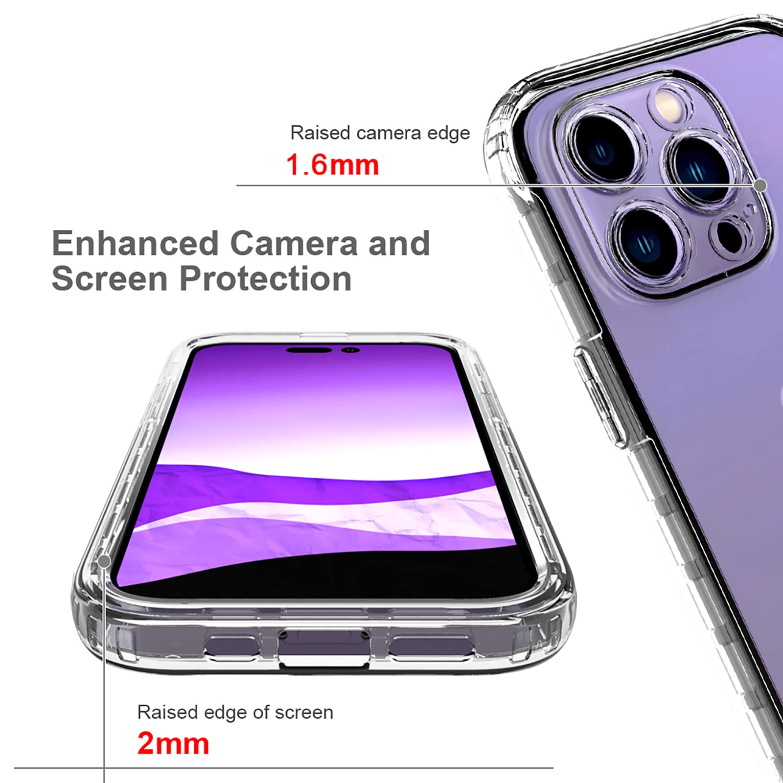 Custodia per iPhone 14/14 Pro/14 Plus/14 Pro Max, custodia protettiva in silicone antiurto con protezione dello schermo in vetro temperato, cover posteriore a prova di goccia, viola