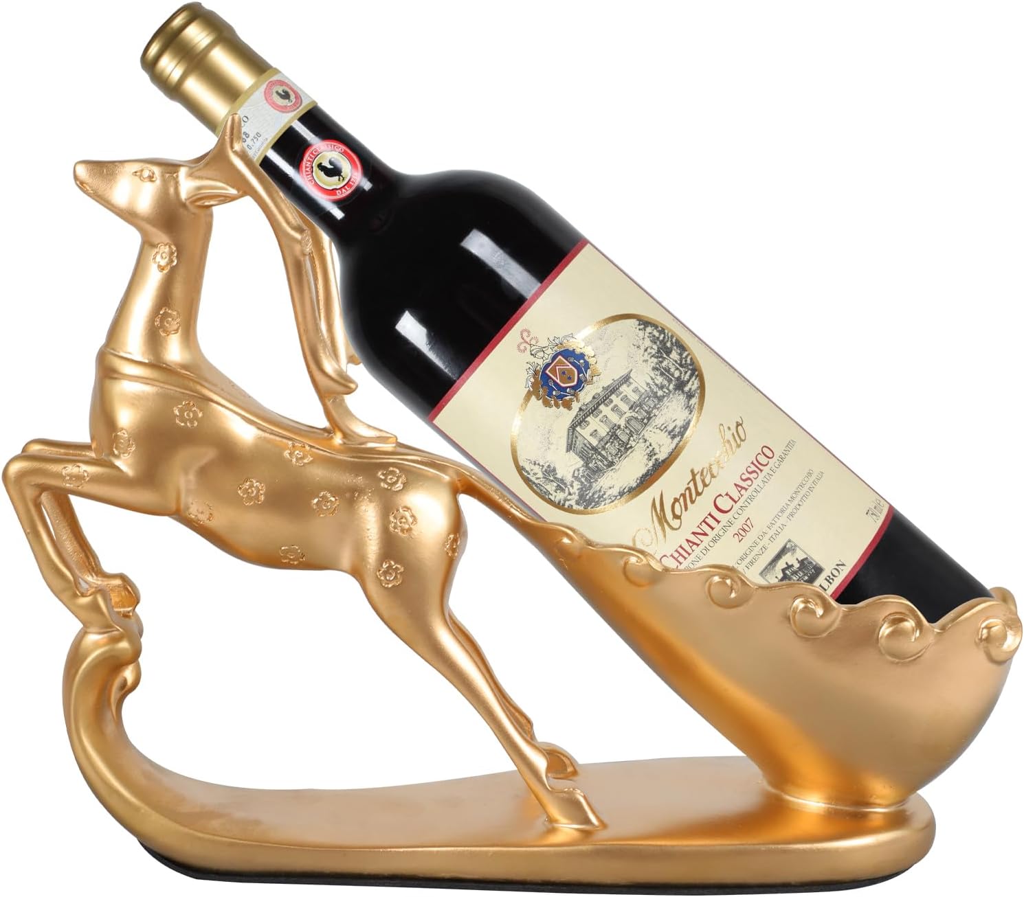 Nordic-Inspired Reindeer Wine Bottle Holder – Modern Resin Sculpture for Tabletop Decor,Functional Wine Rack for Kitchen,Dining Room,or Gift for Wine Lovers (Gold)