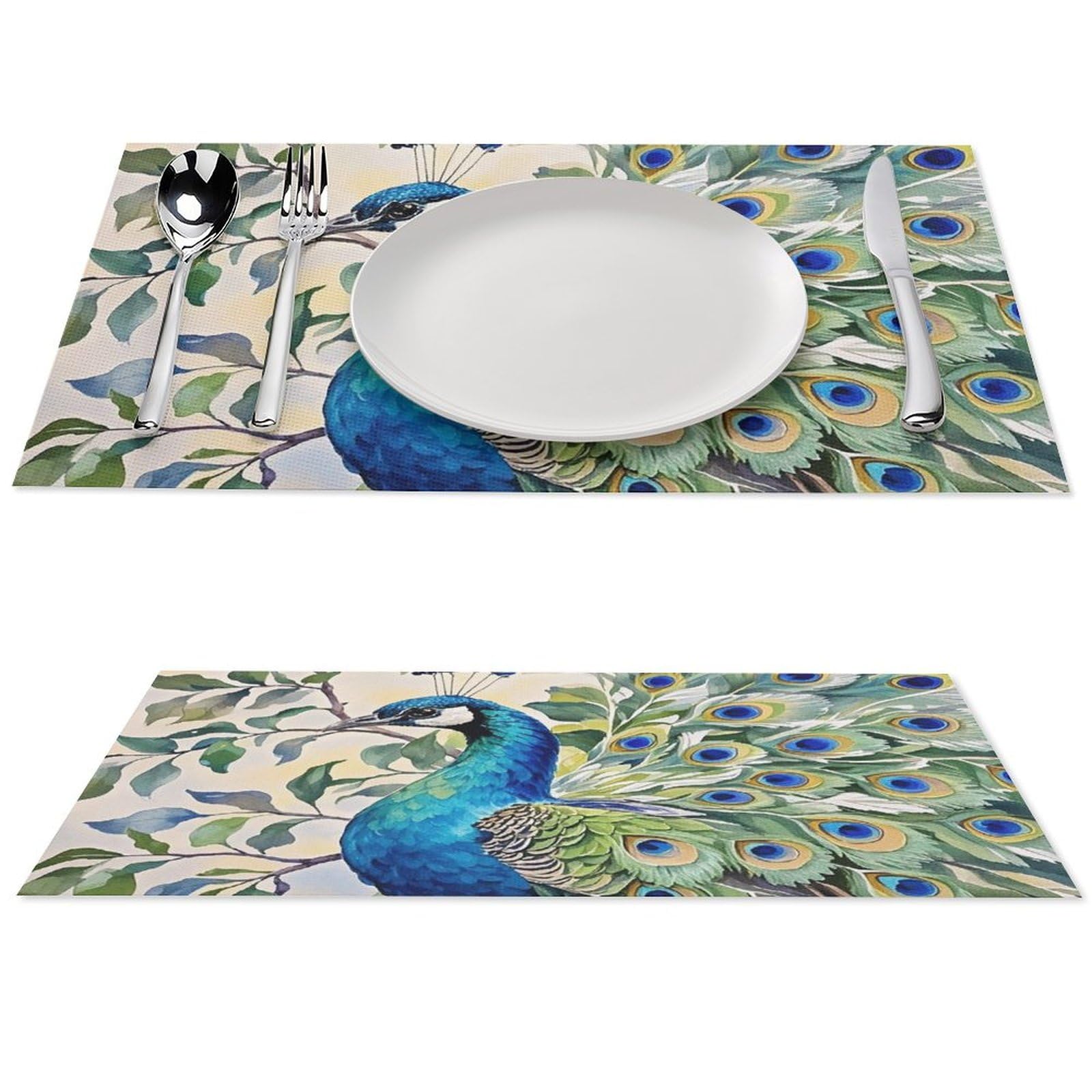 Lot de 6 sets de table paon aquarelle de qualité supérieure