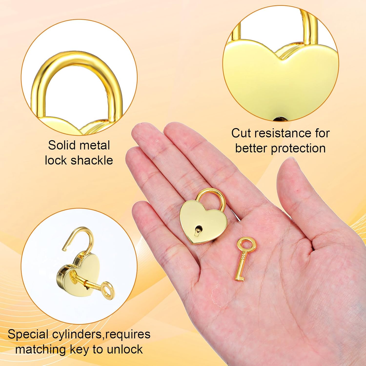 Heart Lock, 2 Pcs Heart Shaped Lock Hearts Locks Key Mini Padlocks Key Mini Padlock with Keys Gold Locks Metal for Keychain Padlock for Jewelry Box Diary Handbag Storage Box Decorative Luggage