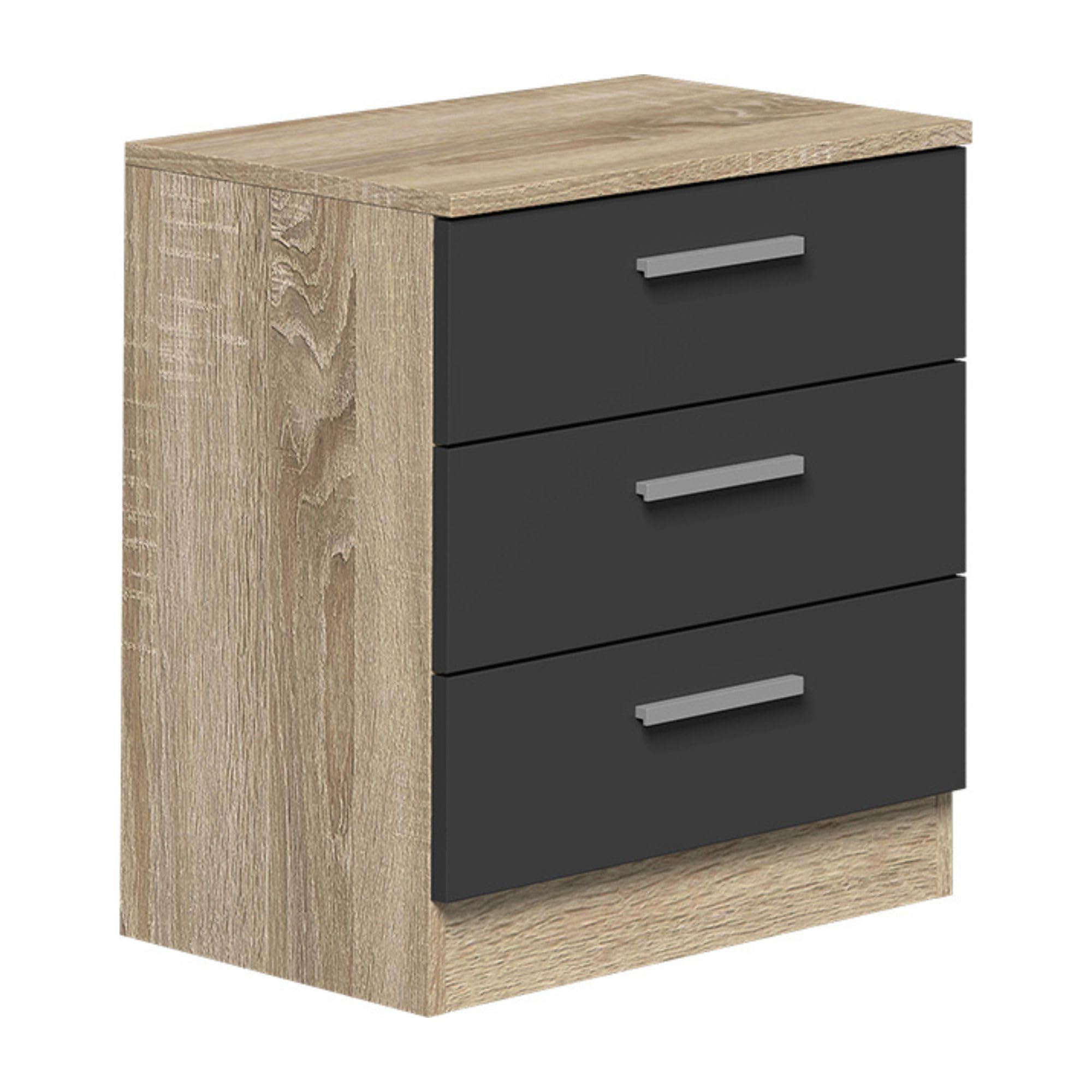 Pack tête de lit et 2 tables de chevet, chambre double, chambre complète, finition en cambria et graphite, dimensions : 220 cm (largeur) x 50 cm (hauteur) x 35 cm