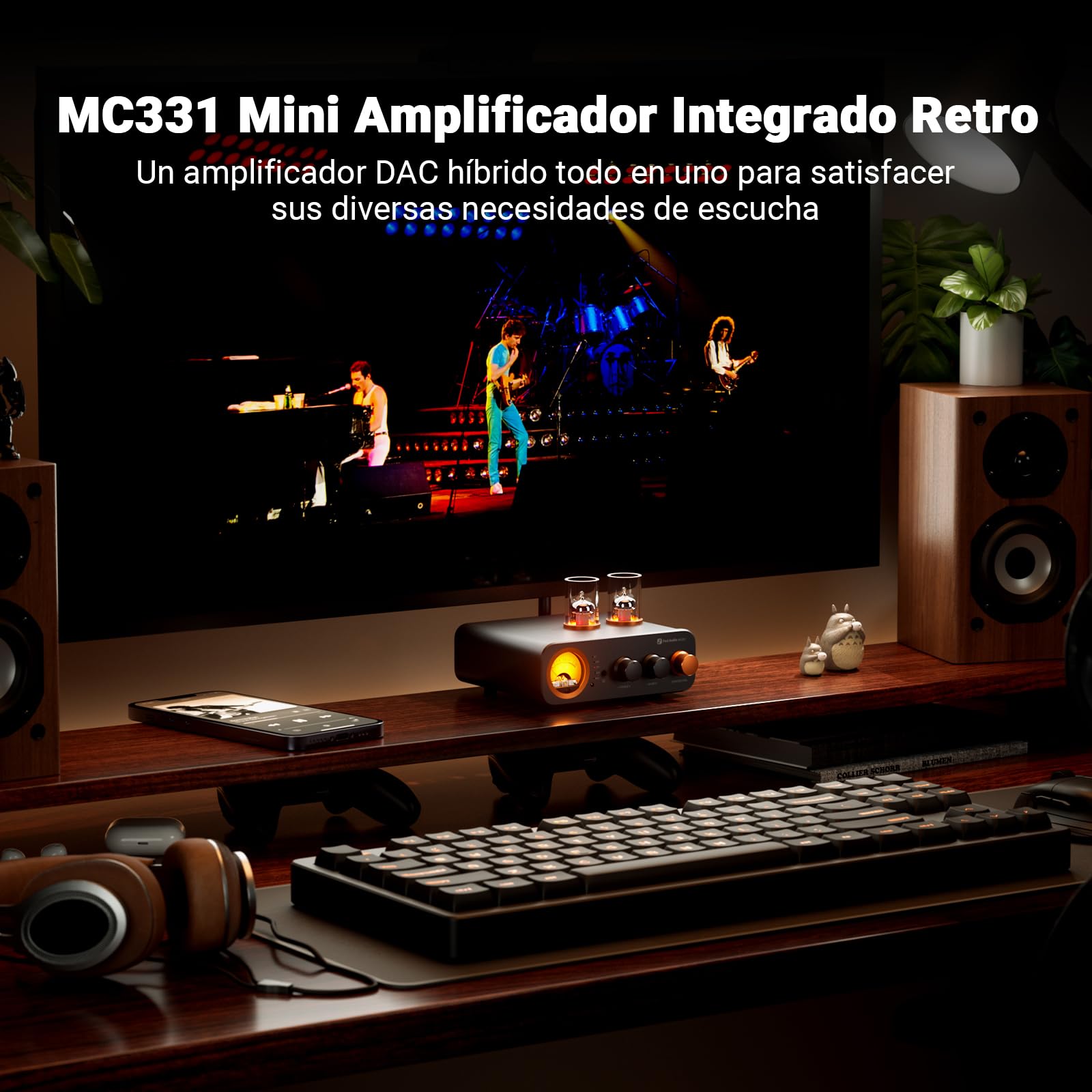 Fosi Audio MC331 Amplificador Integrado de Tubo con DAC, Amp de Potencia Estéreo de Audio Doméstico de 2.0 para Altavoces de Estantería/Auriculare de 3,5 mm, Preamp de Medidor VU Vintage con Bluetooth