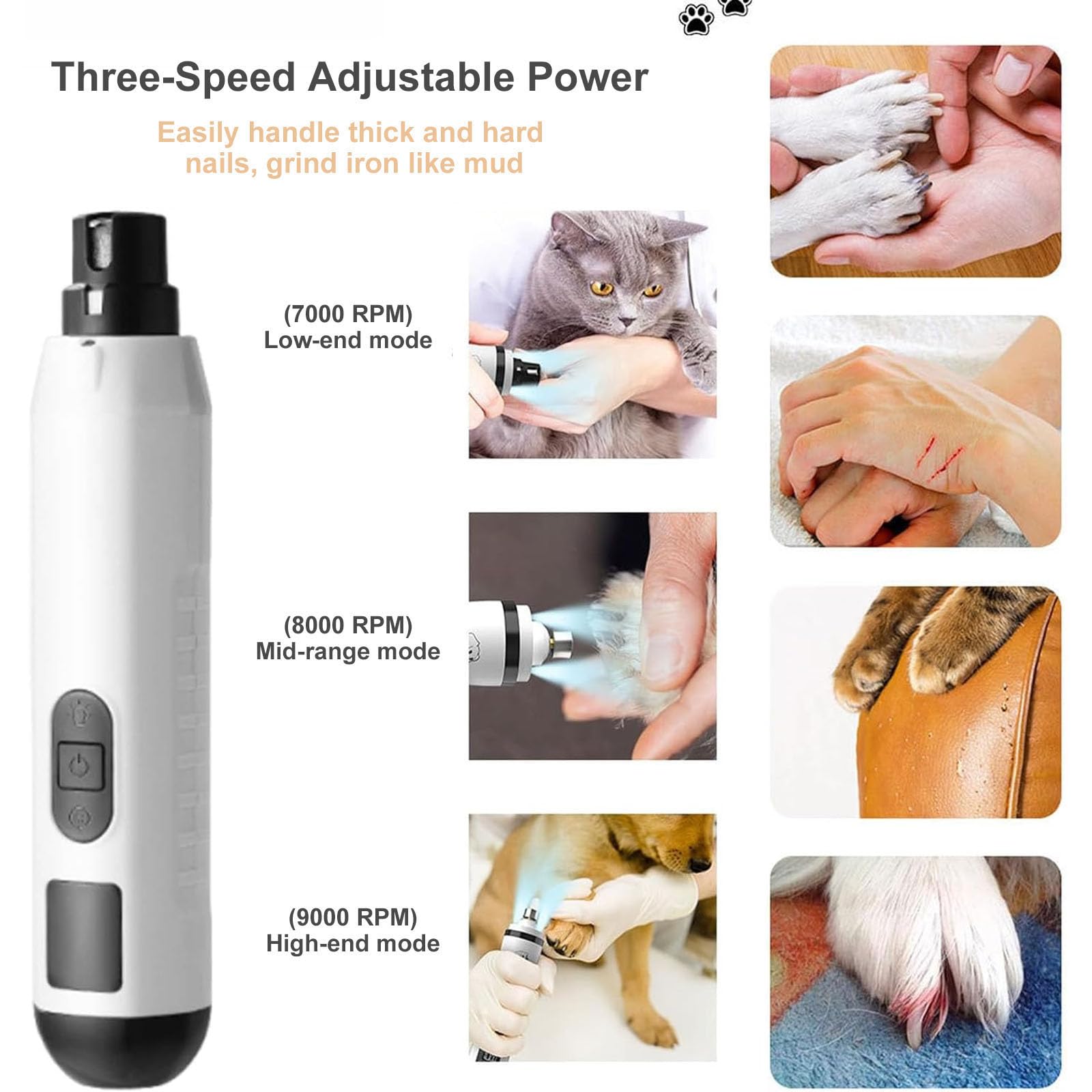 Silent Groom Pro Nail Grinder, 2025 New Nail Grinder for Dogs and Cats with LED Light & 3 Speeds, 2000mAh USB Rechargeable Dog Nail Trimmer for Thick Nails (1pc+2 Heads) - image 2