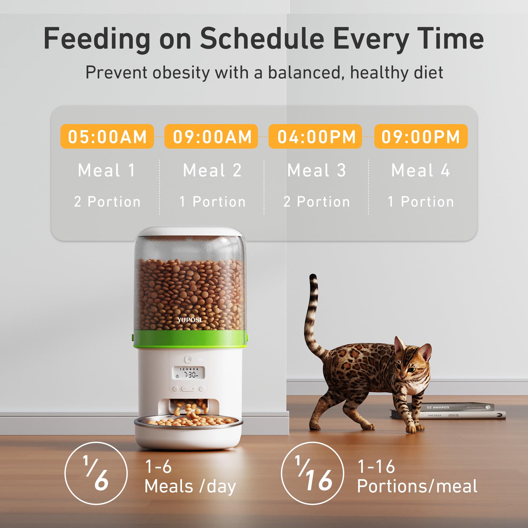 Automatic Cat Feeder - 4L Timed Auto Pet Feeder for Cat and Dog with Dry Food Dispenser, 180-day Battery Life, 1-6 Meals Per Day, 1-16 Portion, Desiccant Bag Keeps Food Fresh view 3