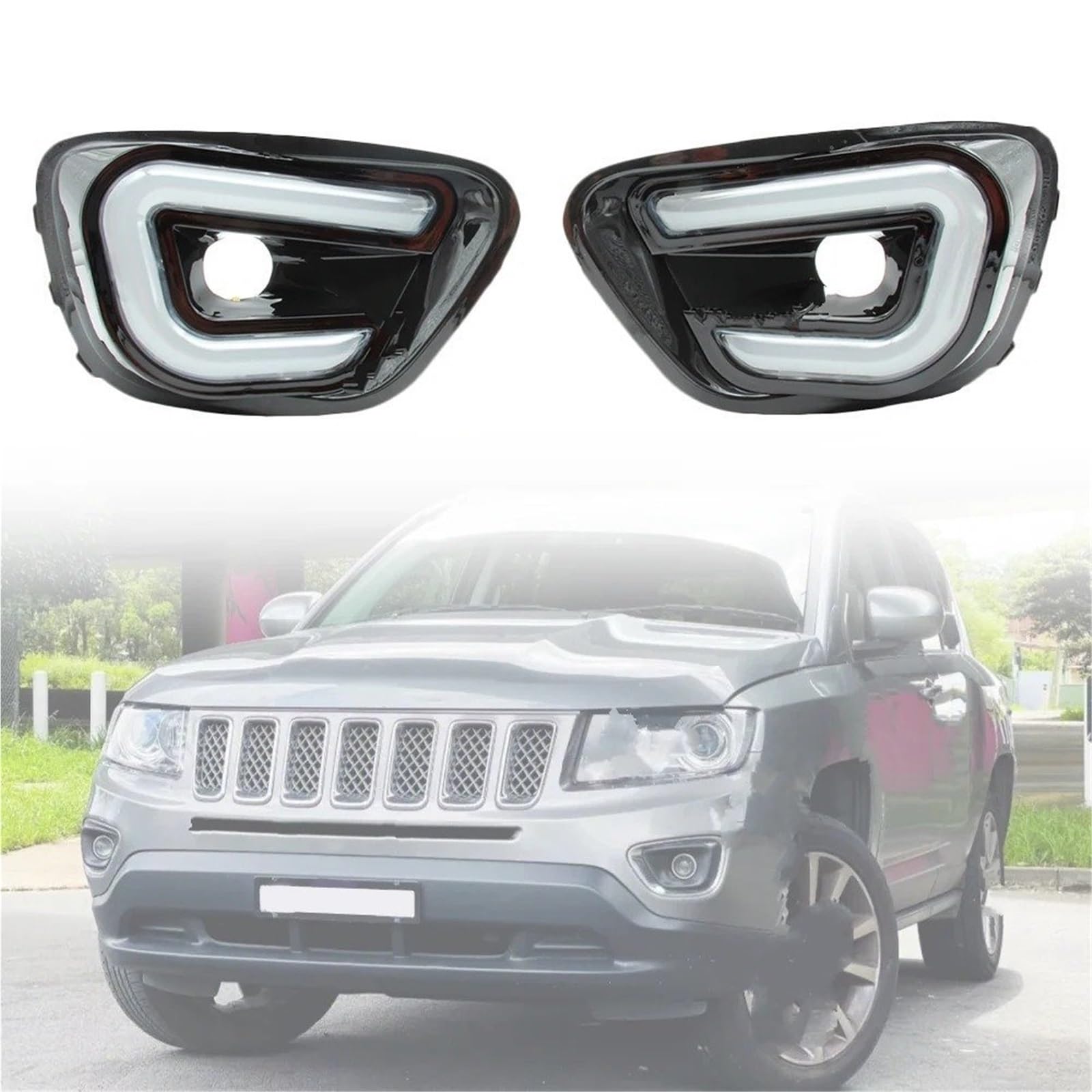 Led Lampada Indicatore Per Compass 2011-2016 DRL Luce Di Marcia Diurna Con Indicatore Di Direzione Accessori Auto 2 Pezzi Ricambi Auto Luci Di Guida Indicatori Direzione A Led