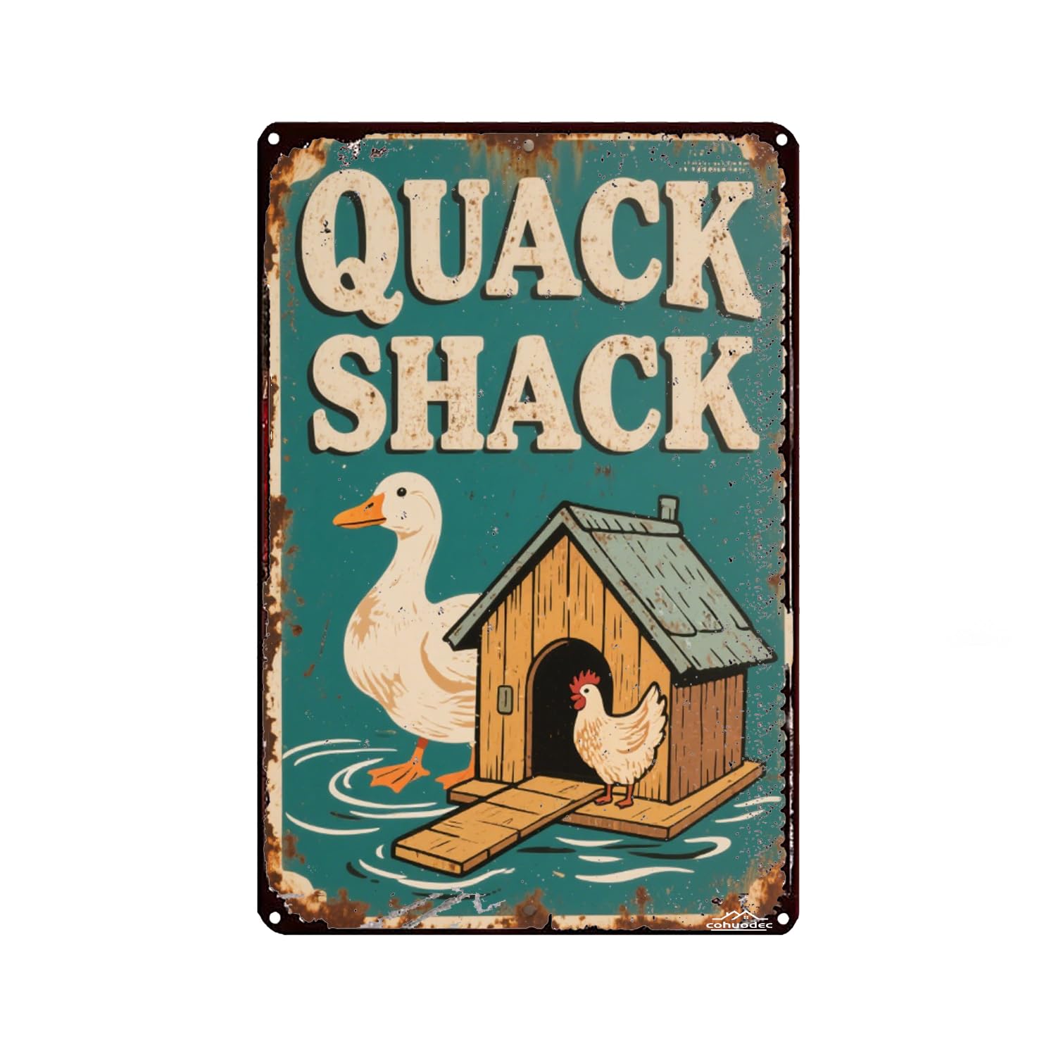 Farmhouse Duck Decor - The Quack Shack Rustic Metal Sign (12x8 Inch) - Vintage Chicken Coop, Waterfowl Wall Plaque for Home, Bar, Pub - Unique Door Name Plate