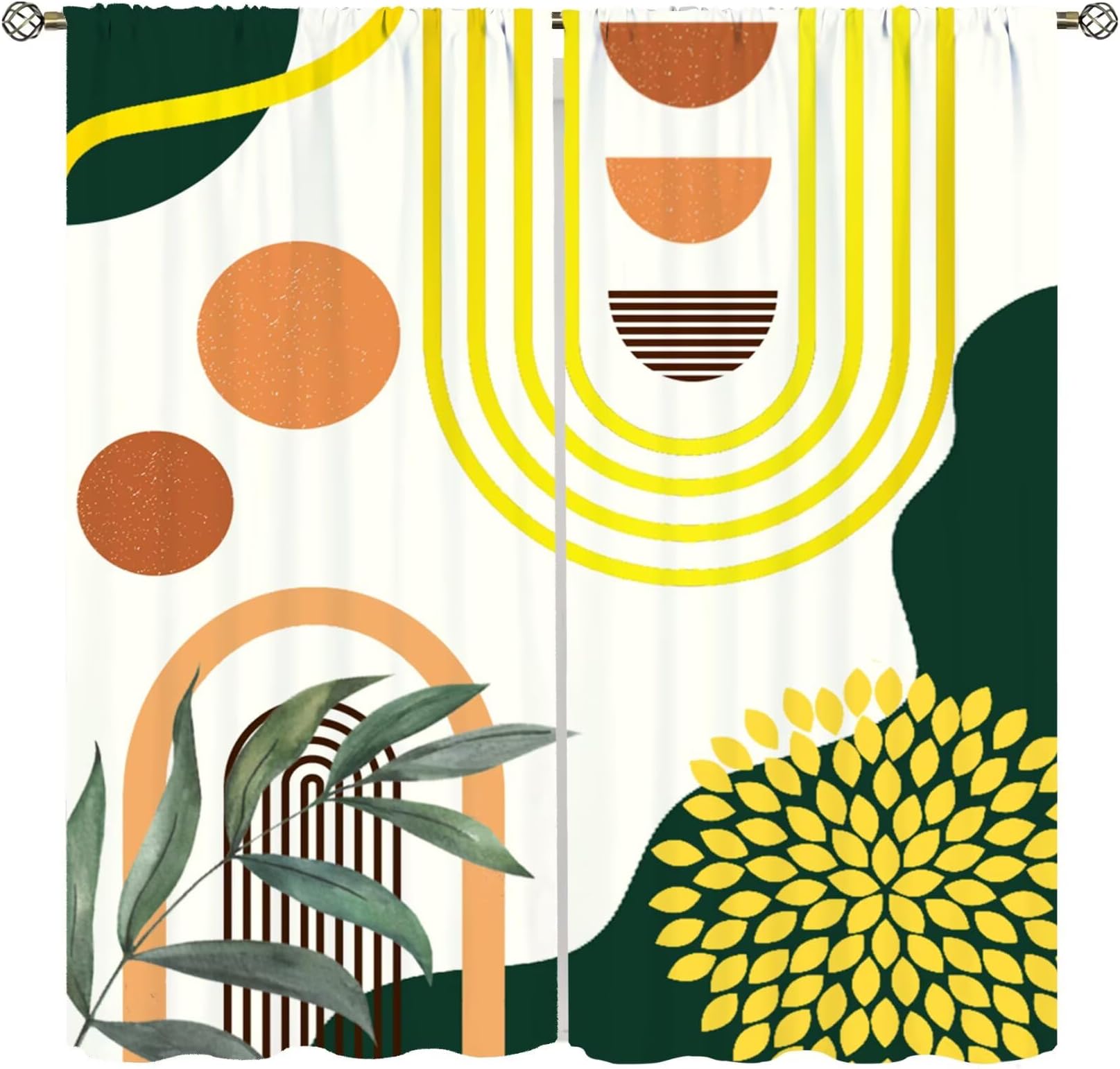 Boho Mid Century Curtains Bohemian Abstract Leaf Botanical Modern Sun Geometric Pattern Blackout Rod Pocket Drapes for Bedroom Living Room,2 Panels Set,42x45 Inch