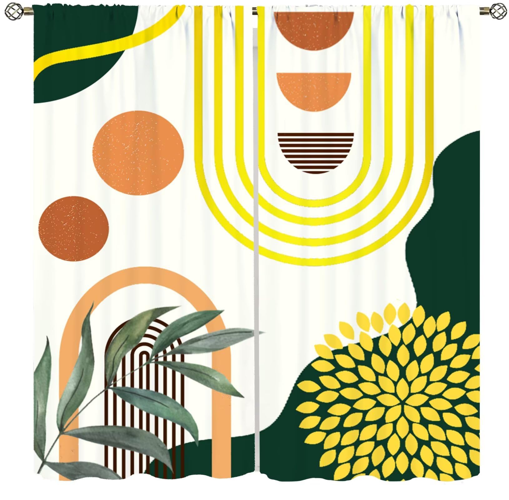 Boho Mid Century Curtains Bohemian Abstract Leaf Botanical Modern Sun Geometric Pattern Blackout Rod Pocket Drapes for Bedroom Living Room,2 Panels Set,42x45 Inch