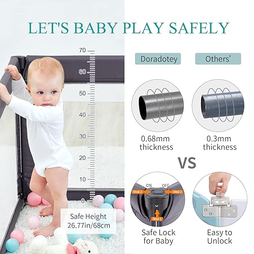 Miniatura 5 de Doradotey - Corralito plegable para bebés de 1 a 3 años, tamaño y forma ajustable, 8 paneles de puerta desmontable de 79 x 71 pulgadas, gran patio