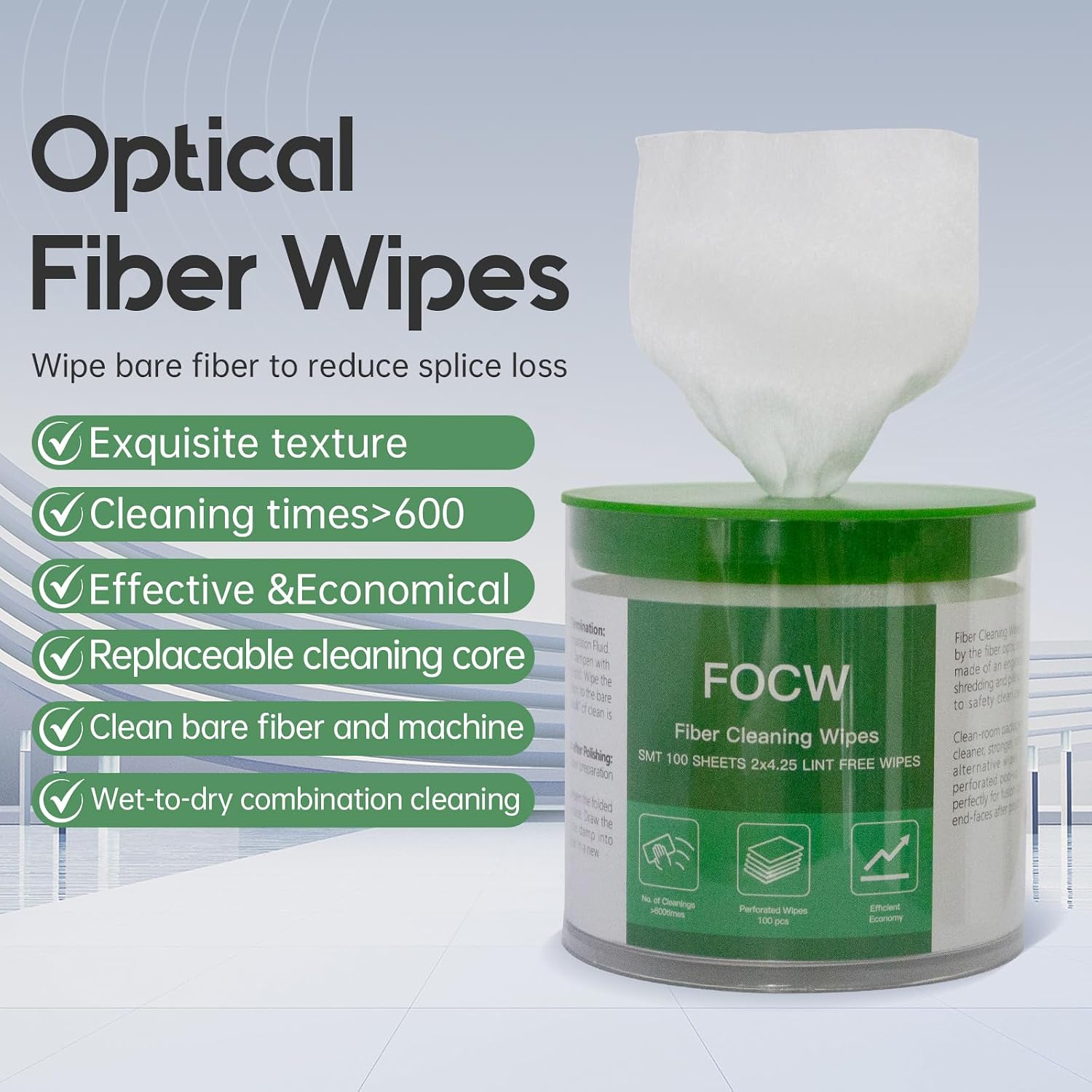 100PCS Fiber Optic Cleaning Wipes – 3X Thickened Non-Woven Lint-Free Wipes for Bare Fiber Splicing, Fusion Splicer Maintenance, Dry & Wet Use, Over 600 Cleanings per Box image 3