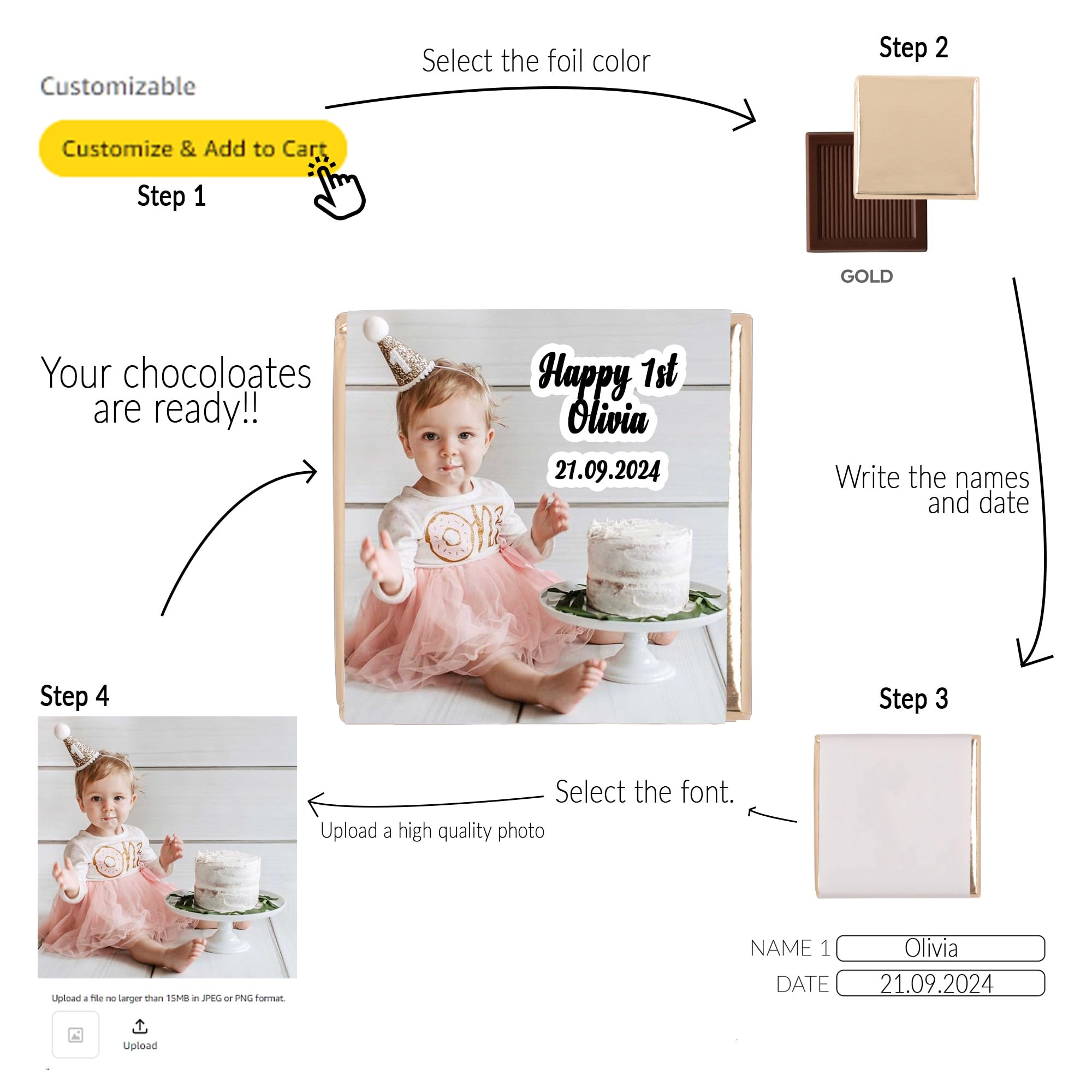Personalisierte Baby-Foto-Schokolade, personalisierte Schokolade, personalisierbares Geburtstagsgeschenk mit Ihrem, Taufe, erstes Geburtstagsgeschenk
