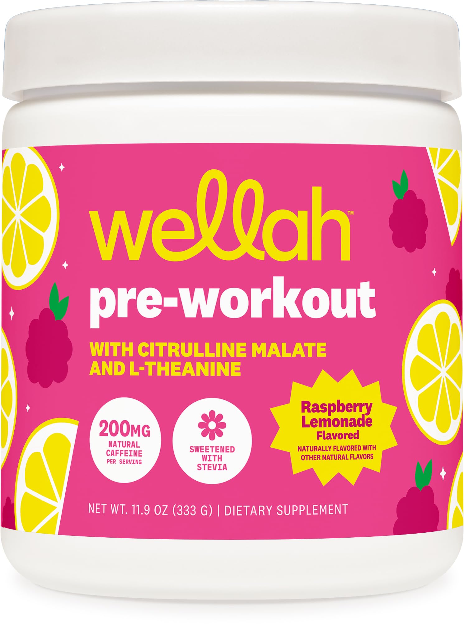Wellah Pre-Workout Drink Mix (Raspberry Lemonade) 30 Servings
