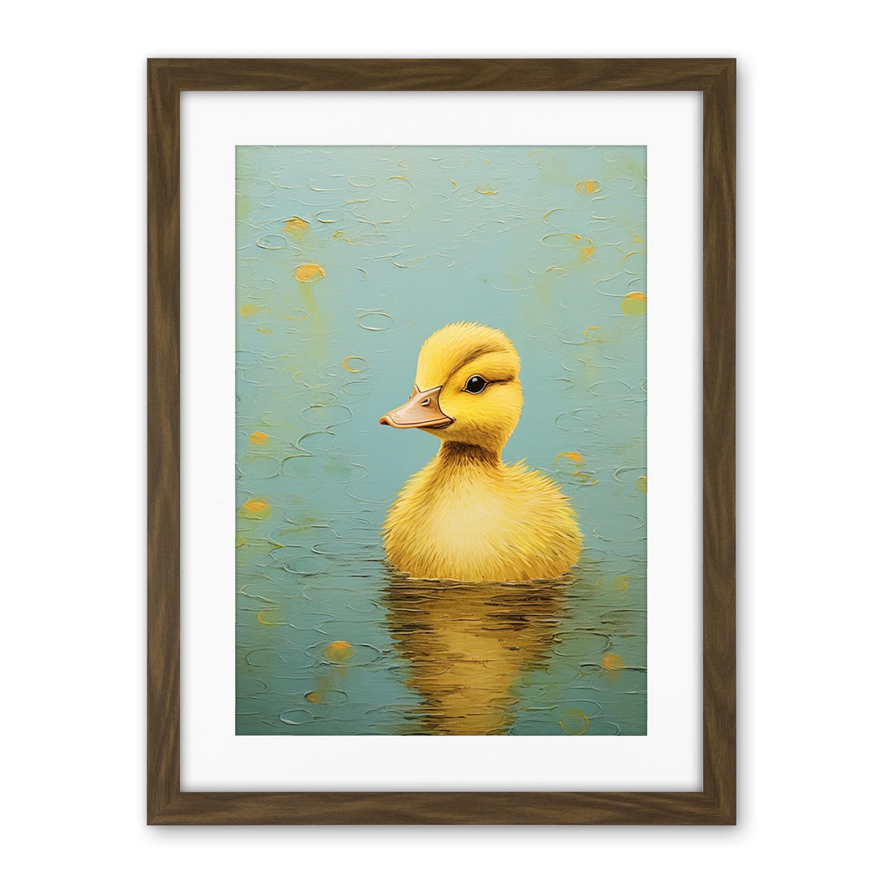 Artery8 Duckling on the Water Oil Painting Yellow and Duck Egg Blue Baby Artwork Framed Wall Art Print 18X24 Inch