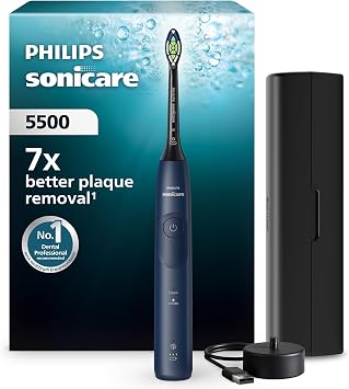 Philips Sonicare 5500 Electric Toothbrush, Sonic Toothbrush with 2 Modes, Pressure Alert, EasyStart, SmarTimer and BrushPacer, Navy, Model HX7113/01 [New Technology]