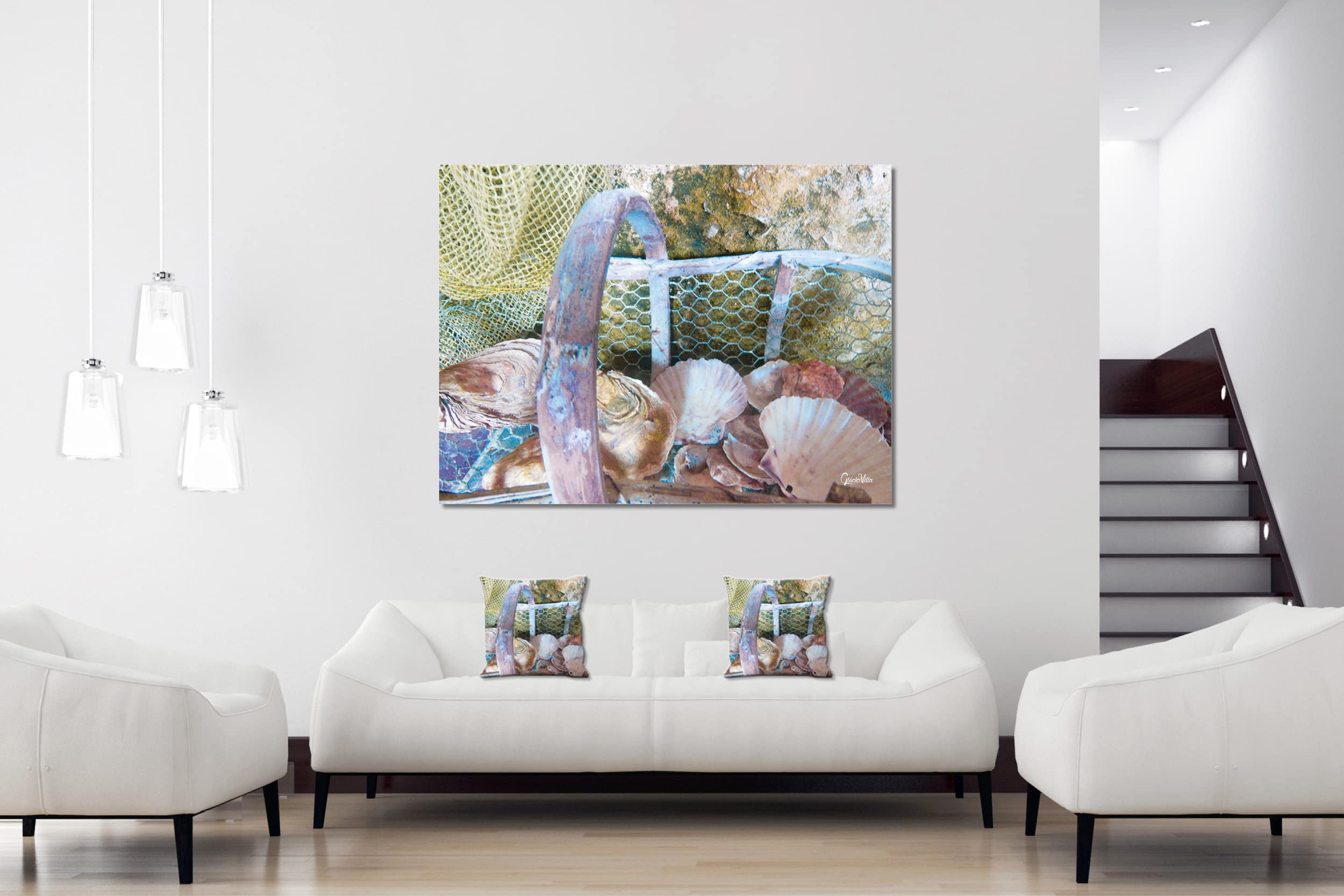 Muscheln - Foto-Kissen-Hülle Set (2 STK.) 40 x 40 cm | Kissen-Bezüge - passend zu Wandbild - Deko-Kissen - Meeresfrüchte Meer Austern