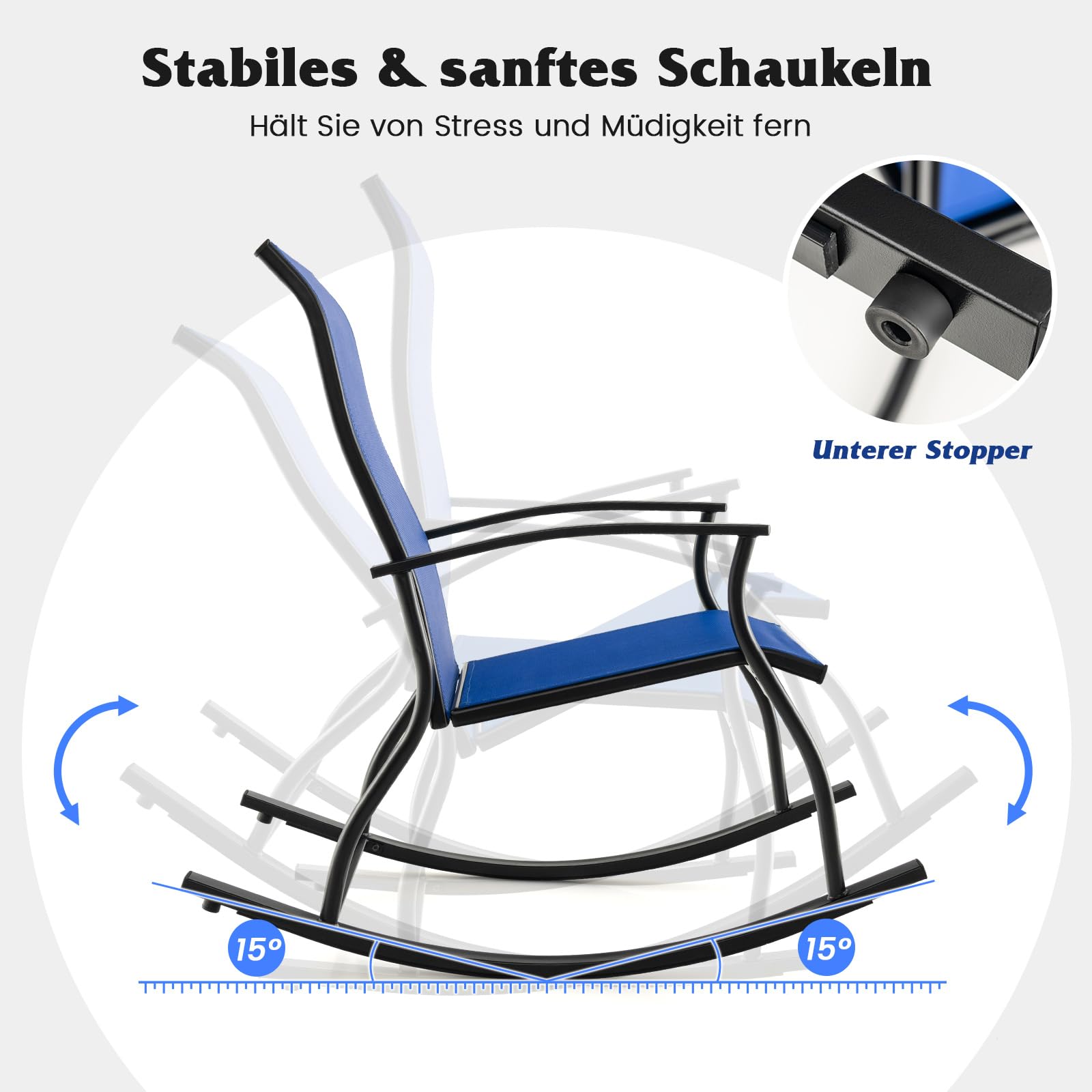 COSTWAY 2er Set Schaukelstühle, Schaukelsessel mit hoher Rückenlehne und atmungsaktivem Sitzstoff, Gartenstühle für Garten, Veranda, Pool, Blau