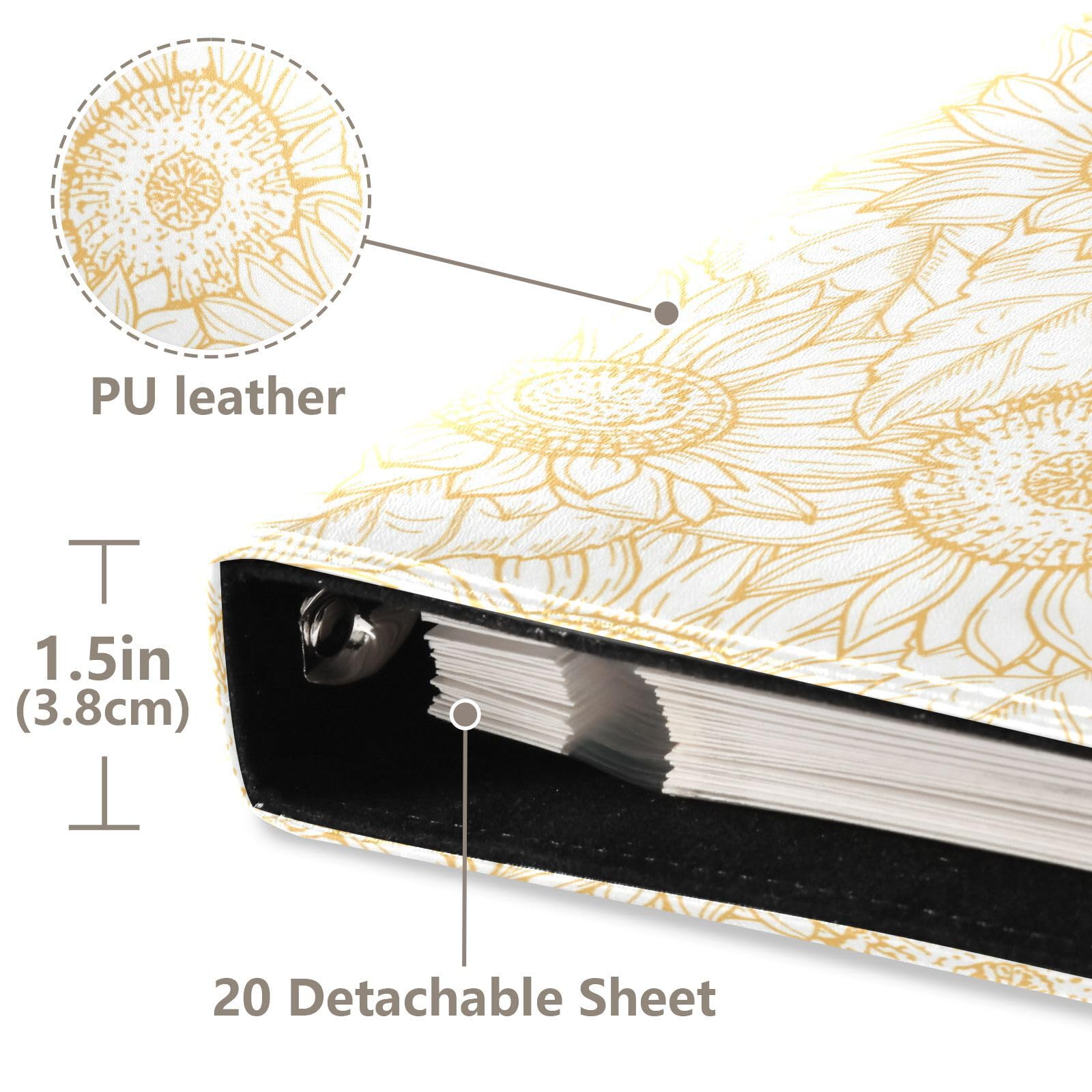 Álbum de fotos para fotos, páginas autoadhesivas, estantería, álbumes de fotos, álbumes de fotos, 6 x 8 pulgadas, patrón de girasol