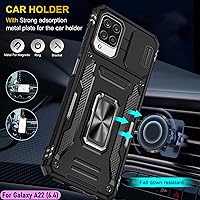 Vista 8 de Funda resistente para Samsung Galaxy A22 (4G), protector híbrido de goma de doble capa de grado militar con protector de cámara deslizante, soporte