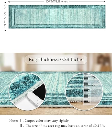 Miniatura 2 de Lahome Alfombra moderna abstracta verde azulado de 2.5 x 10 pies, lavable, antideslizante, resistente a las manchas, parte trasera de goma,