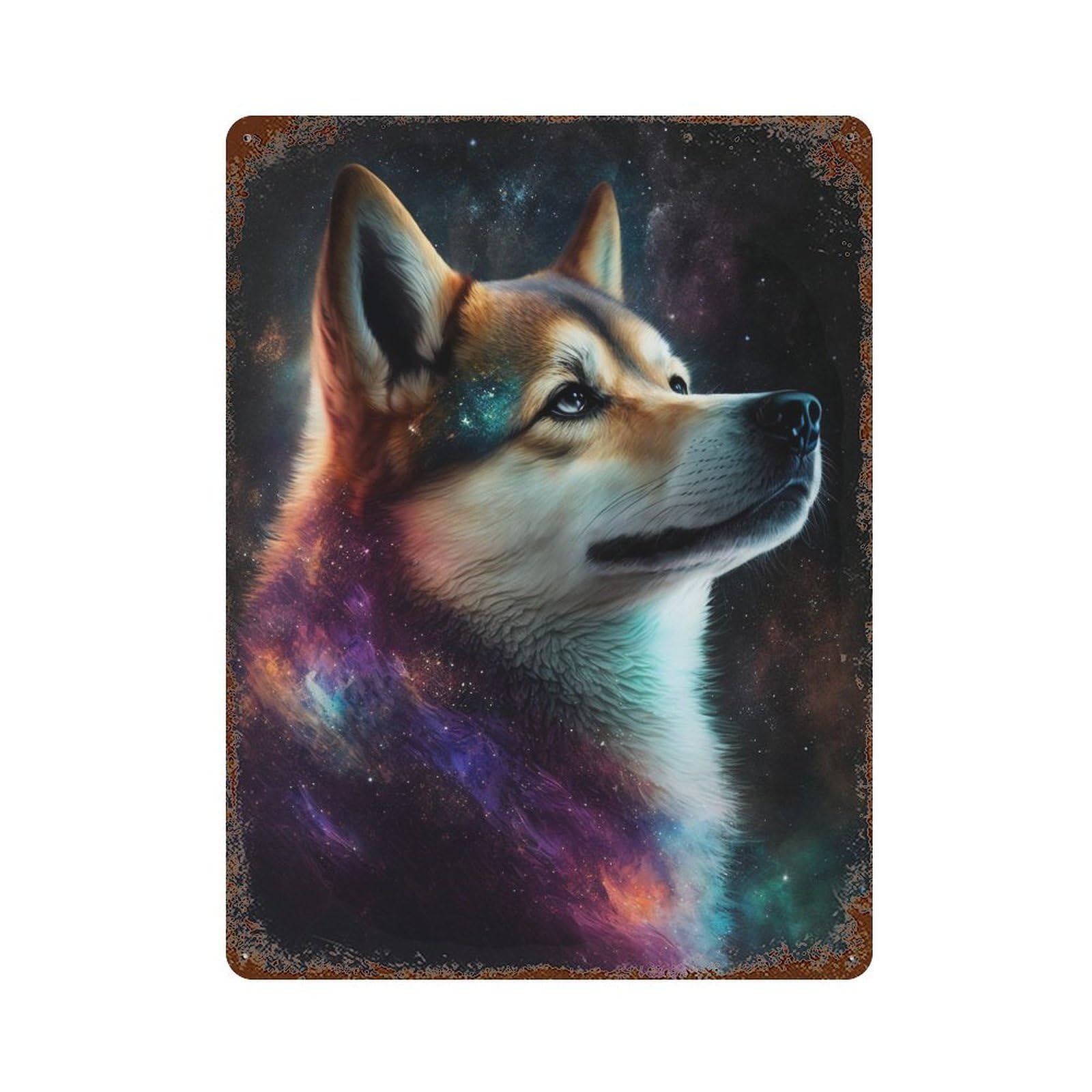 Rust Effect Cosmic Wolf Portrait-6 Rustic Tin Plaque 15.7"x11.8", Decorative Metal Wall Art for Farmhouse, Kitchen And Entryway Decor