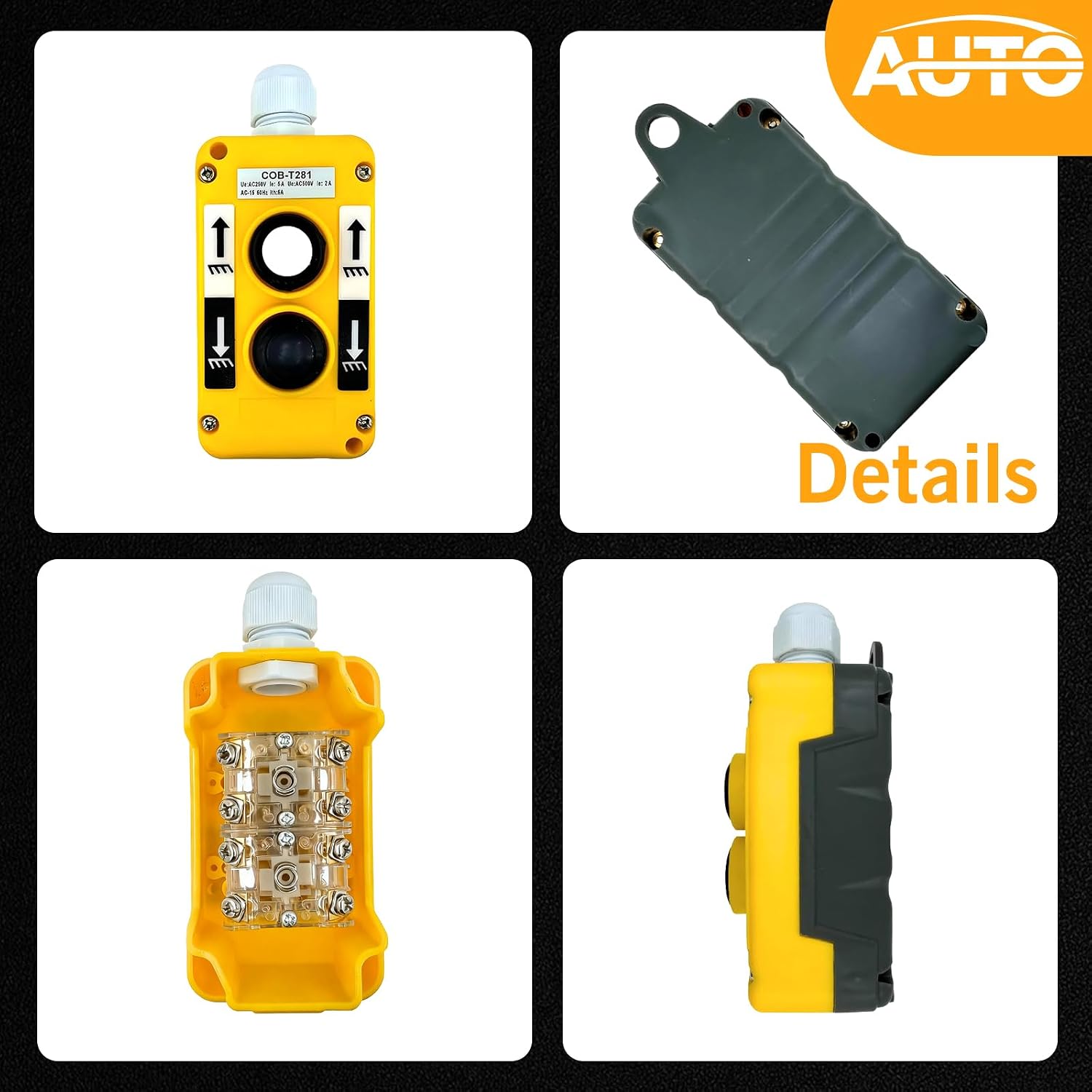 Waterproof Industrial 2 Button Electric Hoist Crane Pushbutton Switches with Box Holder COB Industrial Up Down Driving Push Button Switch Control
