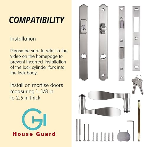 Miniatura 10 de House Guard Sistema de puerta de patio con bisagras lleno de manija de palanca, juego de cerradura de mortaja para reemplazo de puerta de