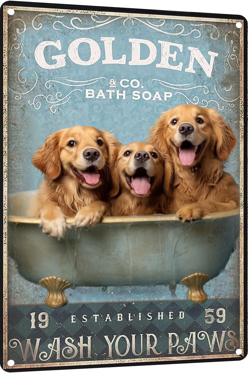 TopPacific Golden Retriever Dog Bath Soap Metal Poster Art Tin Sign Vintage Iron Painting Creative Wall Decoration for Office Bathroom(864B)