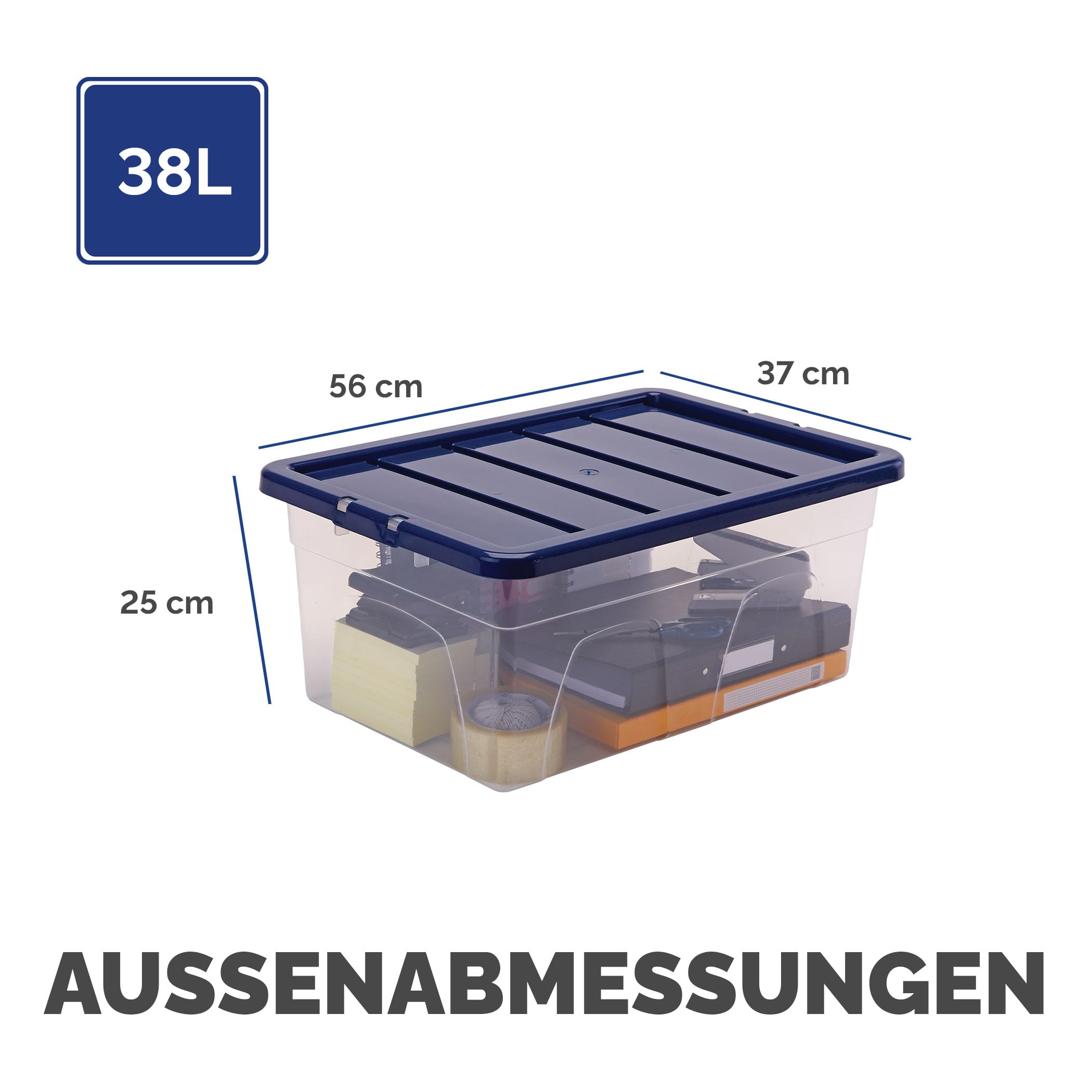 BANKERS BOX 38L Kunststoff-Aufbewahrungsbox 3er-Pack, BPA-frei & 100% recycelte Deckel, verschachtelbar & stapelbar, Staubschutzdeckel, 25x38x56cm, ideal für Haus & Büro Organisation