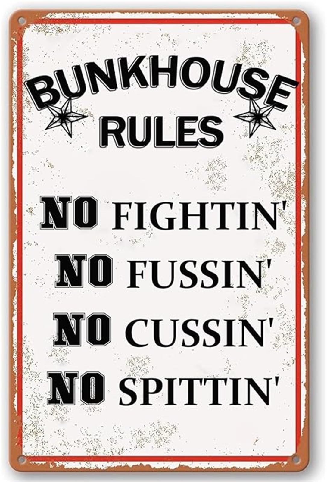 PKNVKZIDK Vintage Bunkhouse Rules Metal Tin Sign Rustic For Man Cave Bar Garage Workshop Wall Decor 8 X 12 in