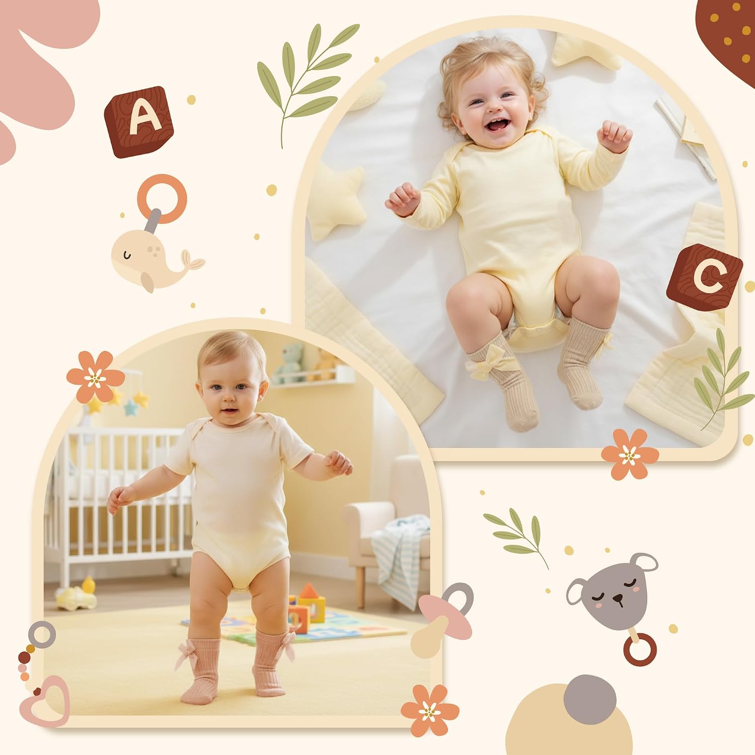 Newborn Preemie Girls Socks - 5 Pairs Baby Infant Ankle Stockings with Bow, Soft Cotton Knit Winter Warm Socks Gift for 0-3 0-6 6-12 Months Toddlers Birthday Baby Shower Christmas Holiday