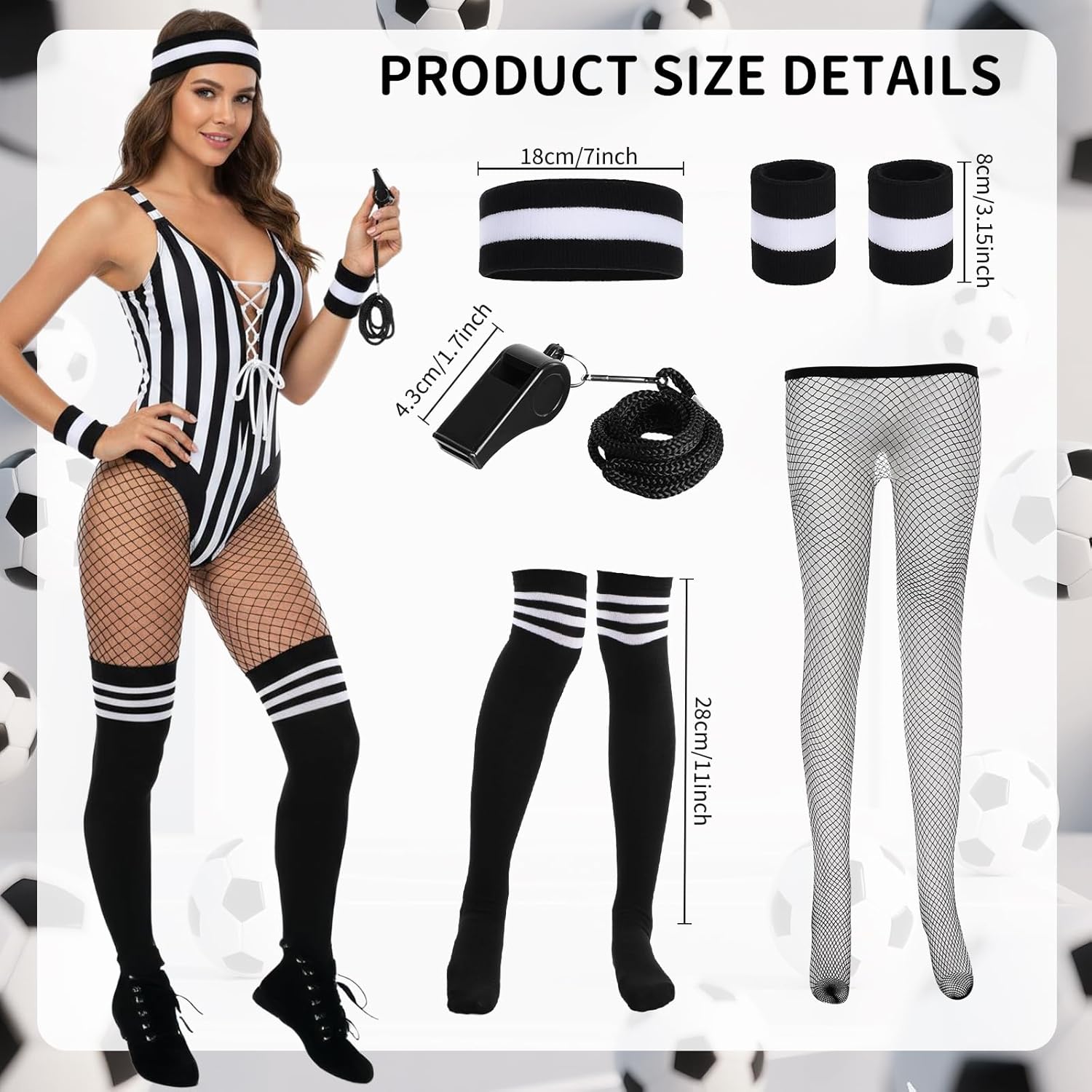 Geyoga 6 Pcs Women Referee Costume Set Referee Bodysuit Accessories Set for Womens Soccer Sport Halloween Costumes for Women