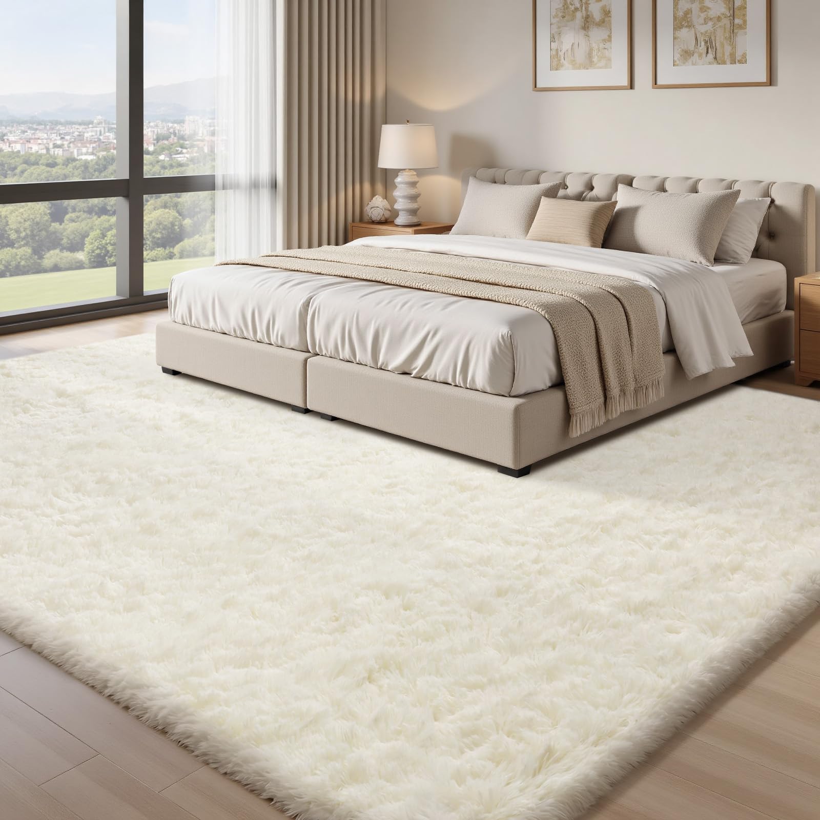 Sour Lemon Alfombra de pelo largo, color crema, lavable, antideslizante, 200 x 300 cm, para salón y dormitorio, habitación infantil