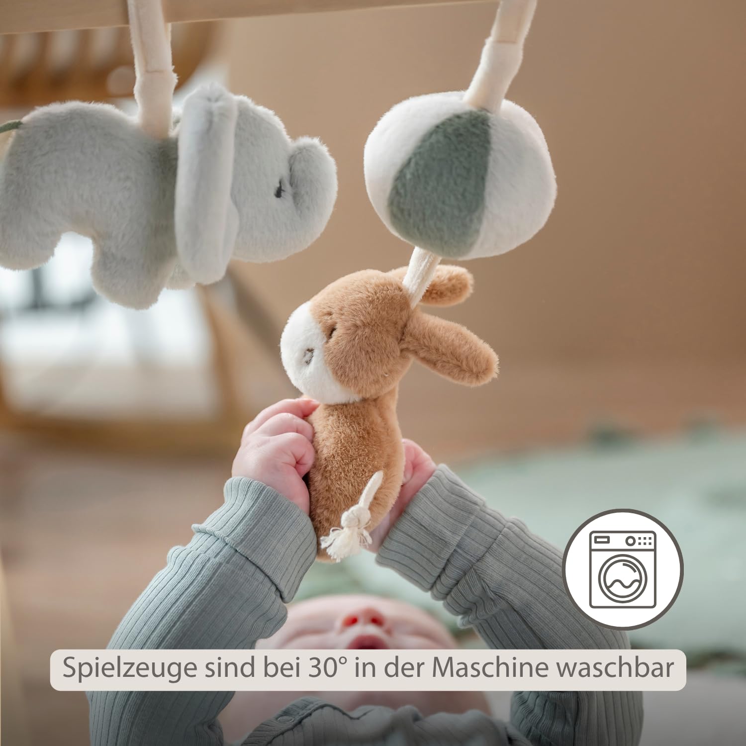 Nattou Loulou Holzbogen mit Hängendem Spielzeug, Montessori-Spielbogen Baby, Spielbogen Baby, Sensorische und Motorische Entwicklung für Babys, 60 x 50 x 47 cm, Sanfte Farben