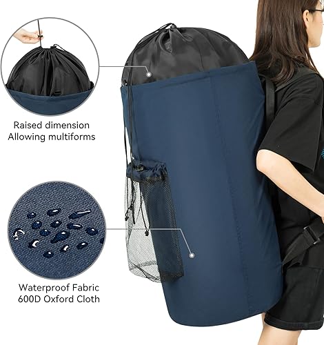 Miniatura 4 de WOWLIVE Bolsa de lavandería de 115 litros, extra grande, con bolsillo de malla y correas ajustables para el hombro, bolsa de lavandería con cordón