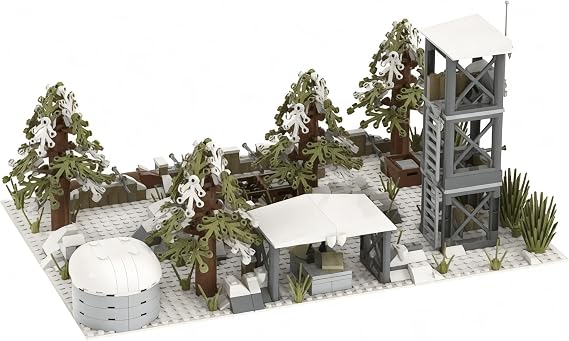 General Jim's WW2 'The Front Line' Military Base Snow Series Bunkers Fort Scene Building Block Set with Corner Watchtower Bunkers Command Center