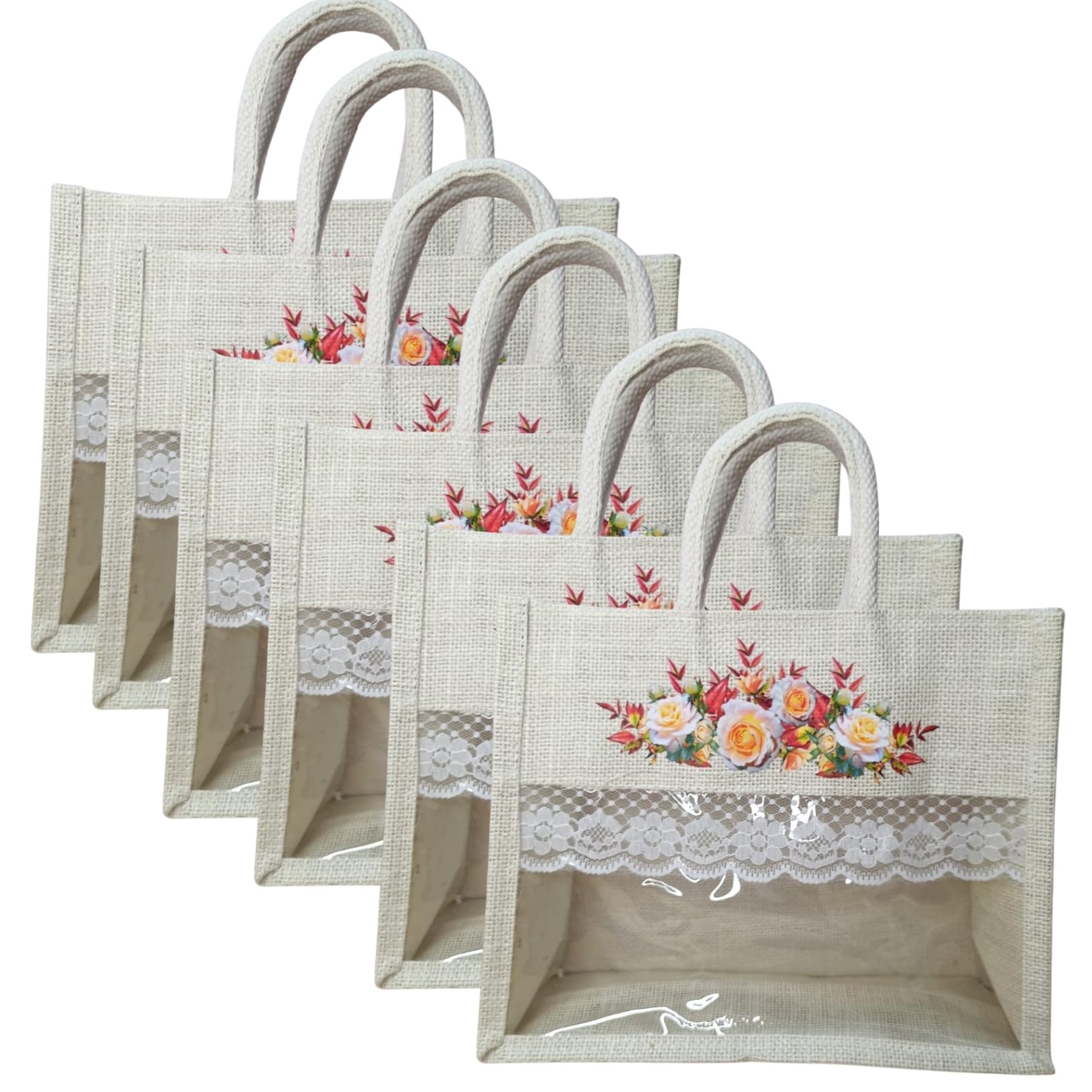Jute Bag 12x10x5 Inch with Transparent Window Ideal for Room Hampers-image-22