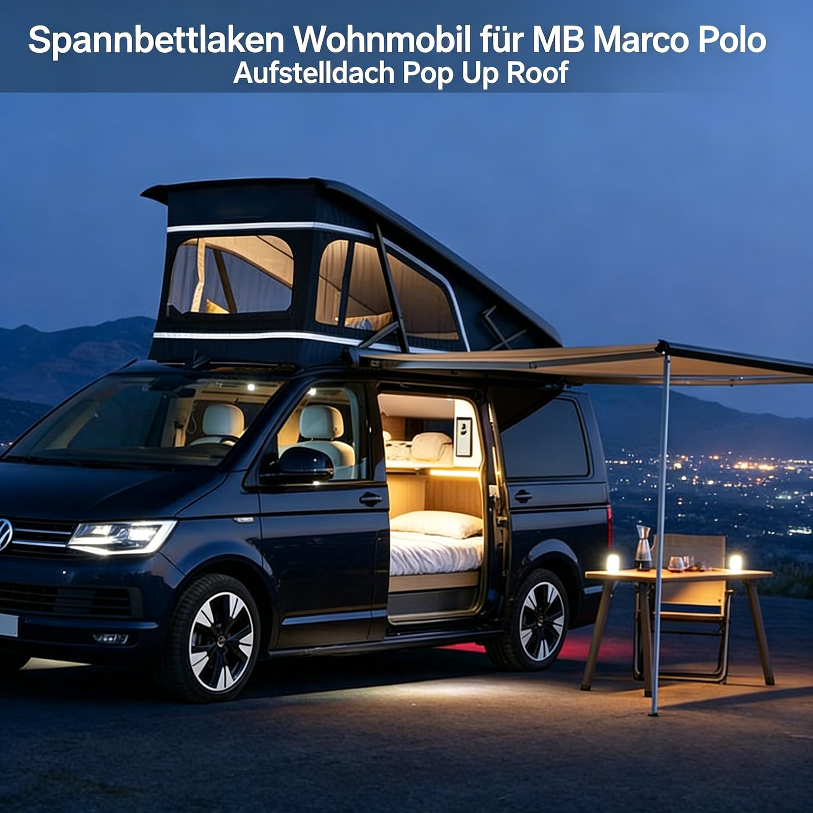 Sábana bajera ajustable para techo de caravana MB Marco Polo | Sábana bajera ajustable para Pop Up Roof, cama trasera, cama alta | funda protectora para autocaravana