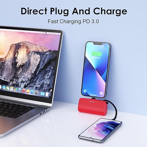 Miniatura 3 de Cargador portátil pequeño de 5200 mAh para iPhone, banco de energía compacto PD 3.0A con cable integrado, mini batería USB C compatible con iPhone