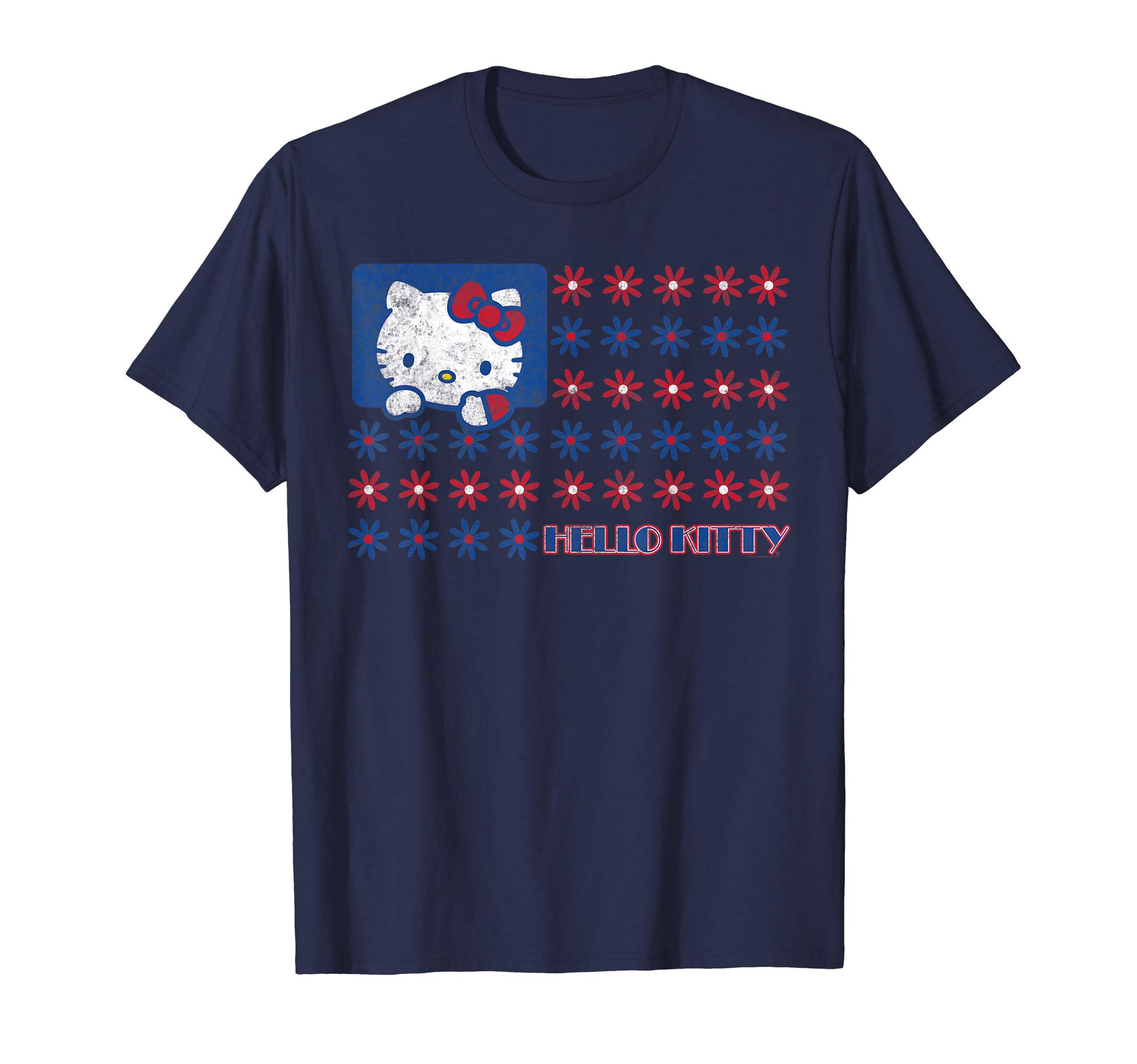 Hello KittyUSA Red White Blue Americana Daisies Flag T-ShirtOEKO-TEX STANDARD 100