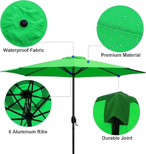 Miniatura 3 de KAHOO Sombrilla de patio de 9 pies, sombrilla de playa plegable con manivela, sombrilla de mercado de mesa con 8 varillas resistentes para jardín,