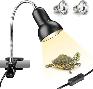 25/50W UVA UVB Reptile Heat Lamp with 2 Bulbs, Basking Spot Hanging Lamp with Clip & Switch, Pet Heating Lamp for Turtle Tank Habitat Reptile Lizard Snake(E27, 110V)