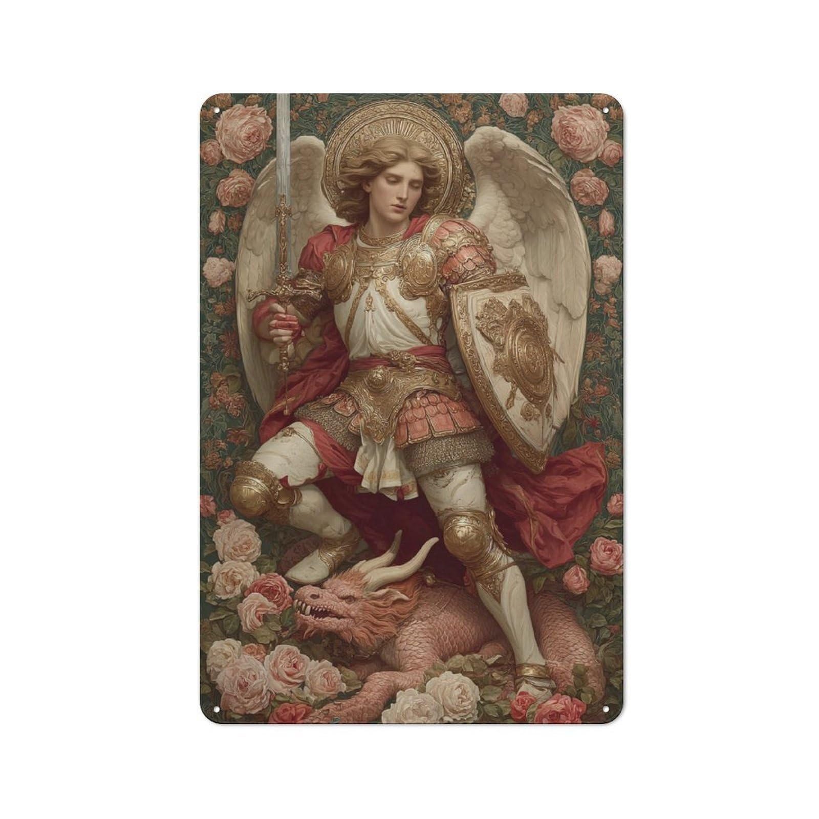 Junmoney Angel Of Valor And Grace Tin Wall Plaque 30X20cm With For Man Cave Or Games Room, A New Home Present For Leisure-Room Decor Enthusiasts