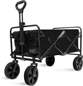 Alivio Heavy Duty Folding Wagon Cart, Large Collapsible Garden Trolley with Adjustable Handle, Portable Outdoor Utility Cart for Camping, Beach, Shopping & Garden Use, 70 x 48 x 50cm, Black