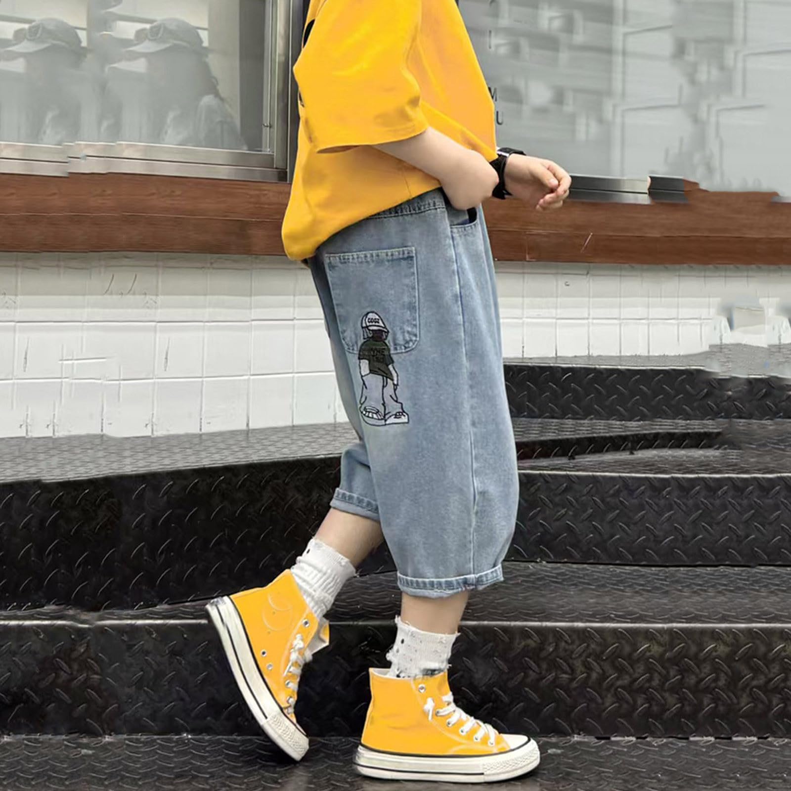 Jeans da Bambino Ragazzo,Pantaloncini Elastico in Vita con Regolabile Pantaloncini Corti Trekking Dritti per Ragazzi Pantaloni Estivi alla Moda Bambini 3 a 8 Anni