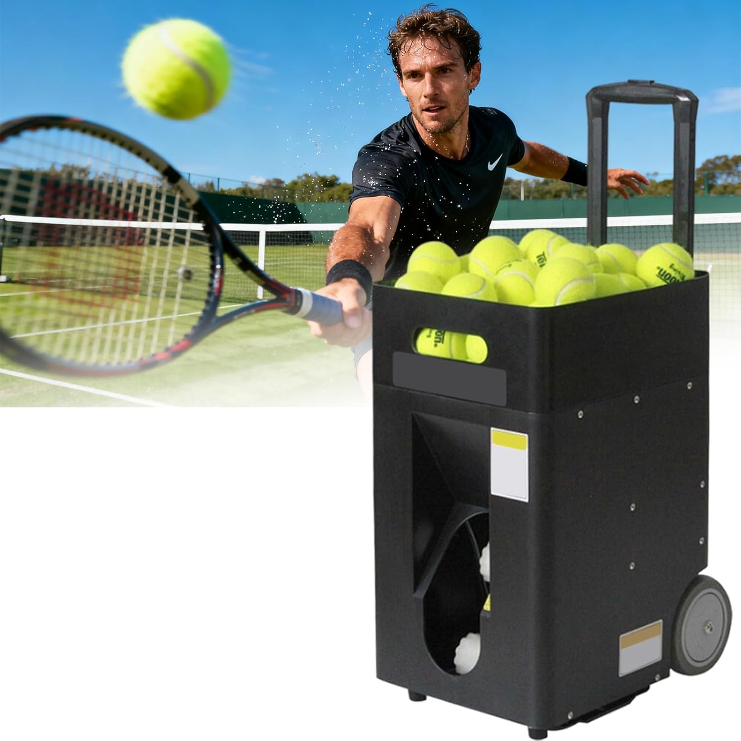 Tennis Ball Machine with Remote, Adjustable Speed & Angle, 60km/h (37.3mph), Tennis Training Equipment, APP & Remote-Controlled, 50 Ball Capacity, for Your Practice Needs Adults, Children