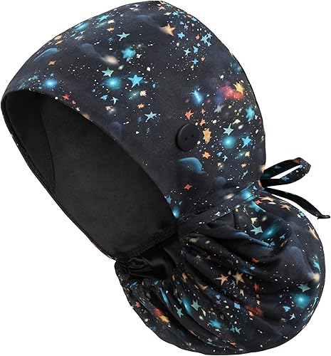 QBA Gorra de trabajo ajustable con botón, gorro forrado de satén, gorro de trabajo de algodón, banda elástica para atar en la espalda, unisex