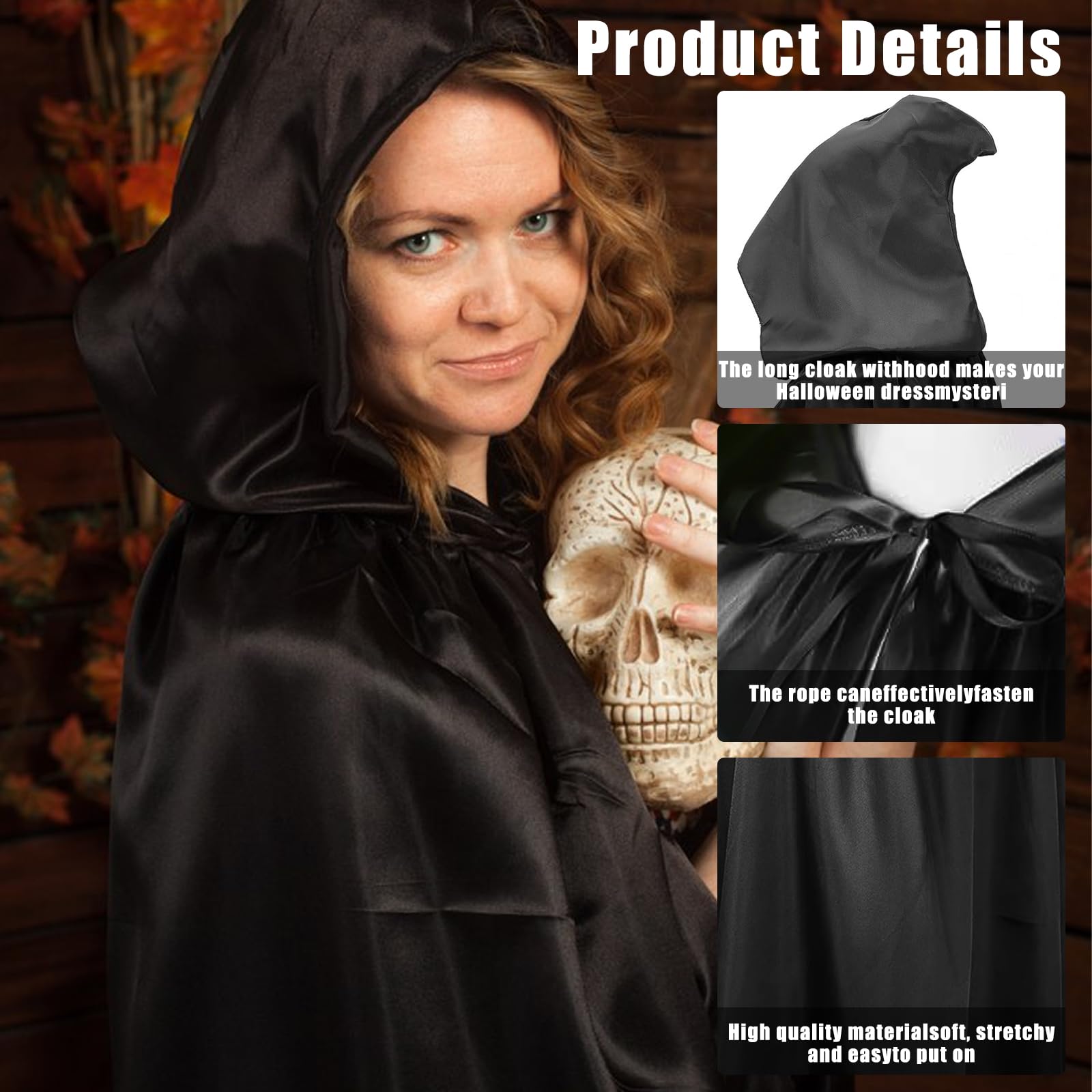 Mantello Vampiro Adulti Unisex - Nero Lungo Fino A Terra Per Halloween - Foto 9