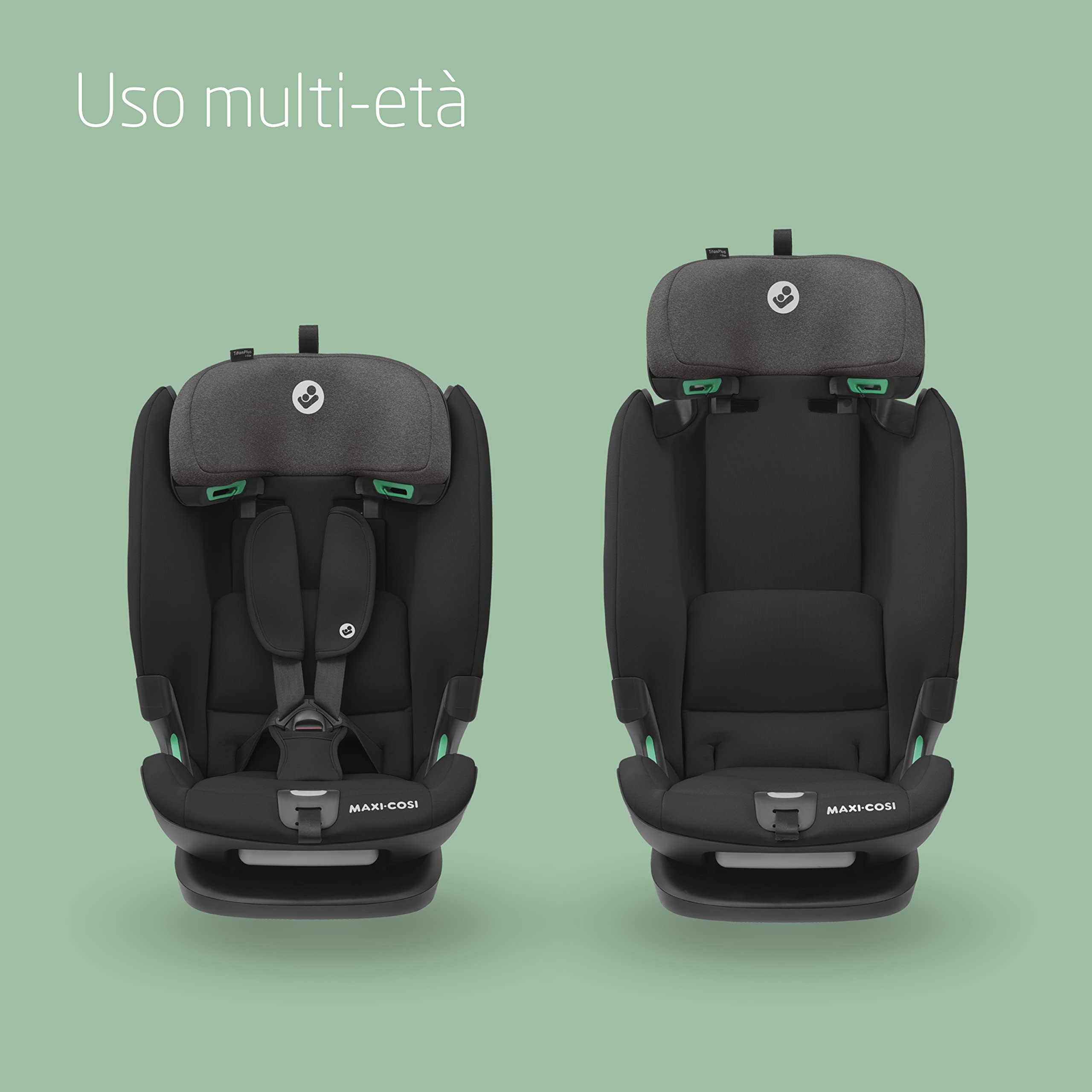 Maxi-Cosi Titan Plus i-Size, Seggiolino Auto ISOFIX, 15 Mesi - 12 Anni (76 - 150 cm), Reclinabile in 4 Posizioni, Regolabile in Altezza, Side Impact Protection G-CELL, per Bambini, Authentic Black